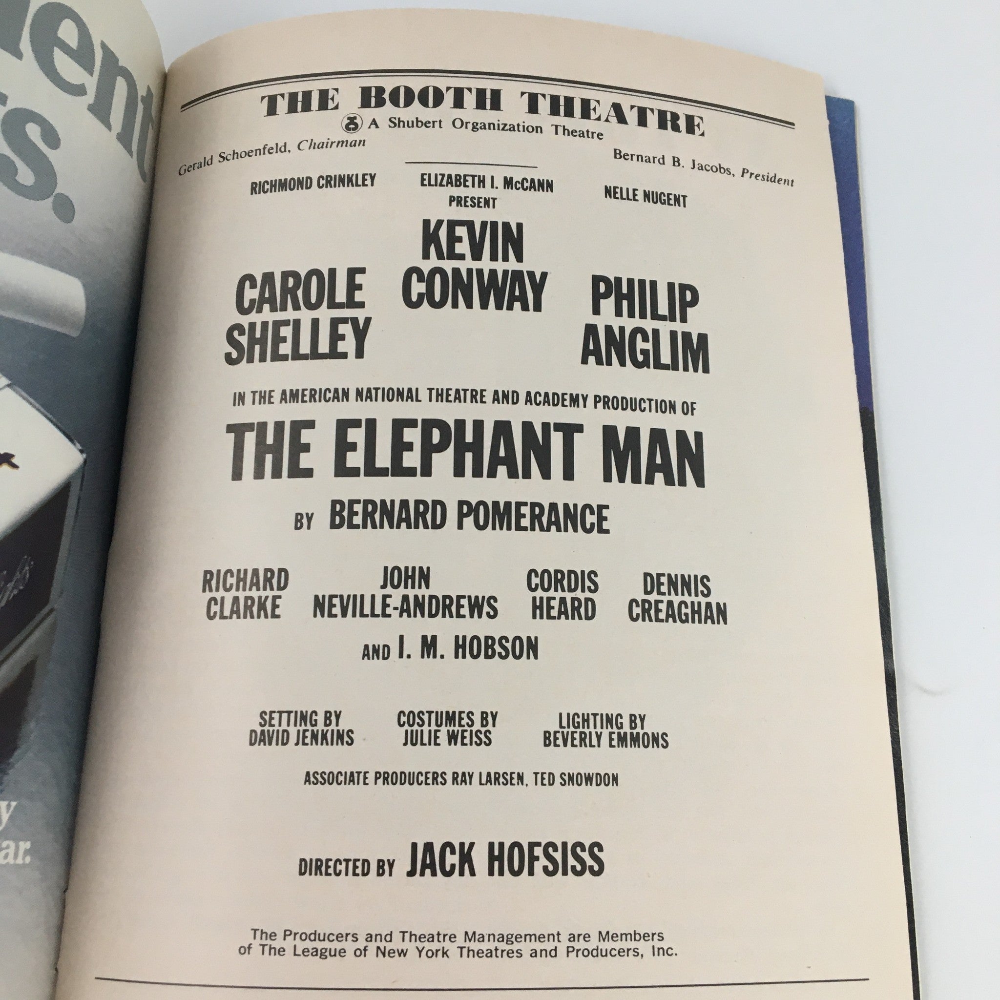 1979 Playbill The Booth Theatre 'The Elephant Man' Richard Clarke Cordis Heard