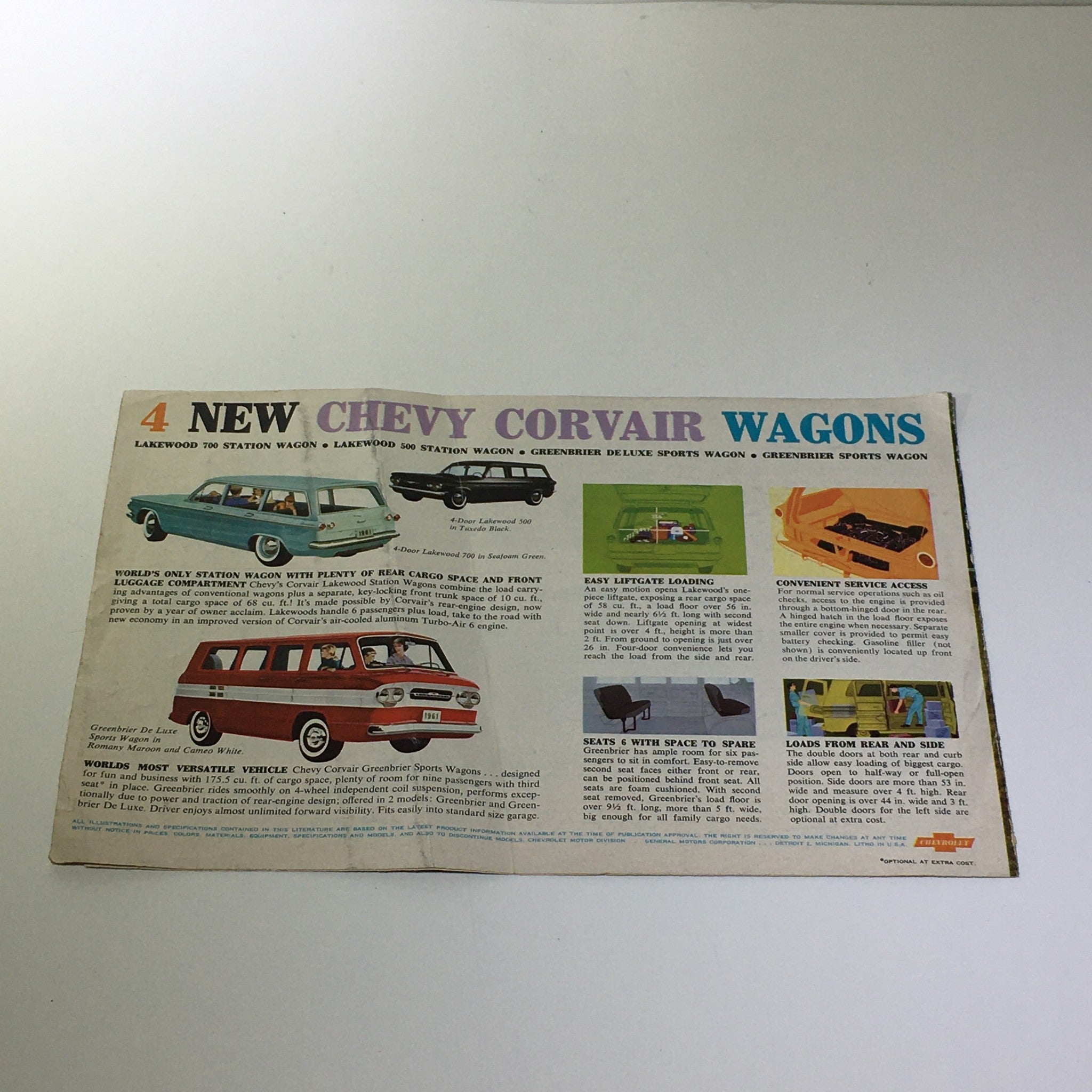 1961 10 New Station Wagons for Chevrolet 4 Chevy Corvair Wagons Catalog Brochure