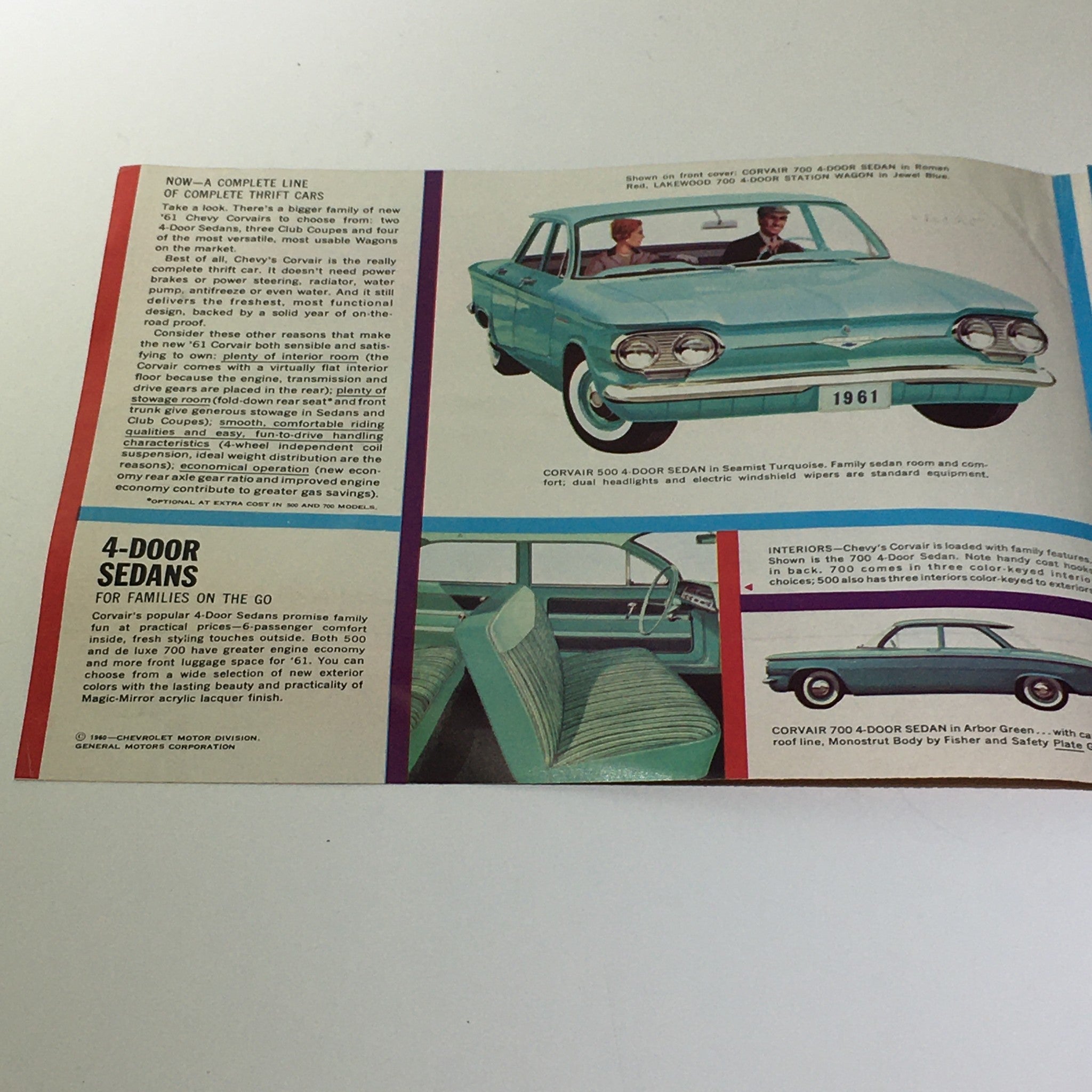 1961 Chevy Corvair 500 4-Door Sedans 4-Speed Powerglide Car Catalog Brochure