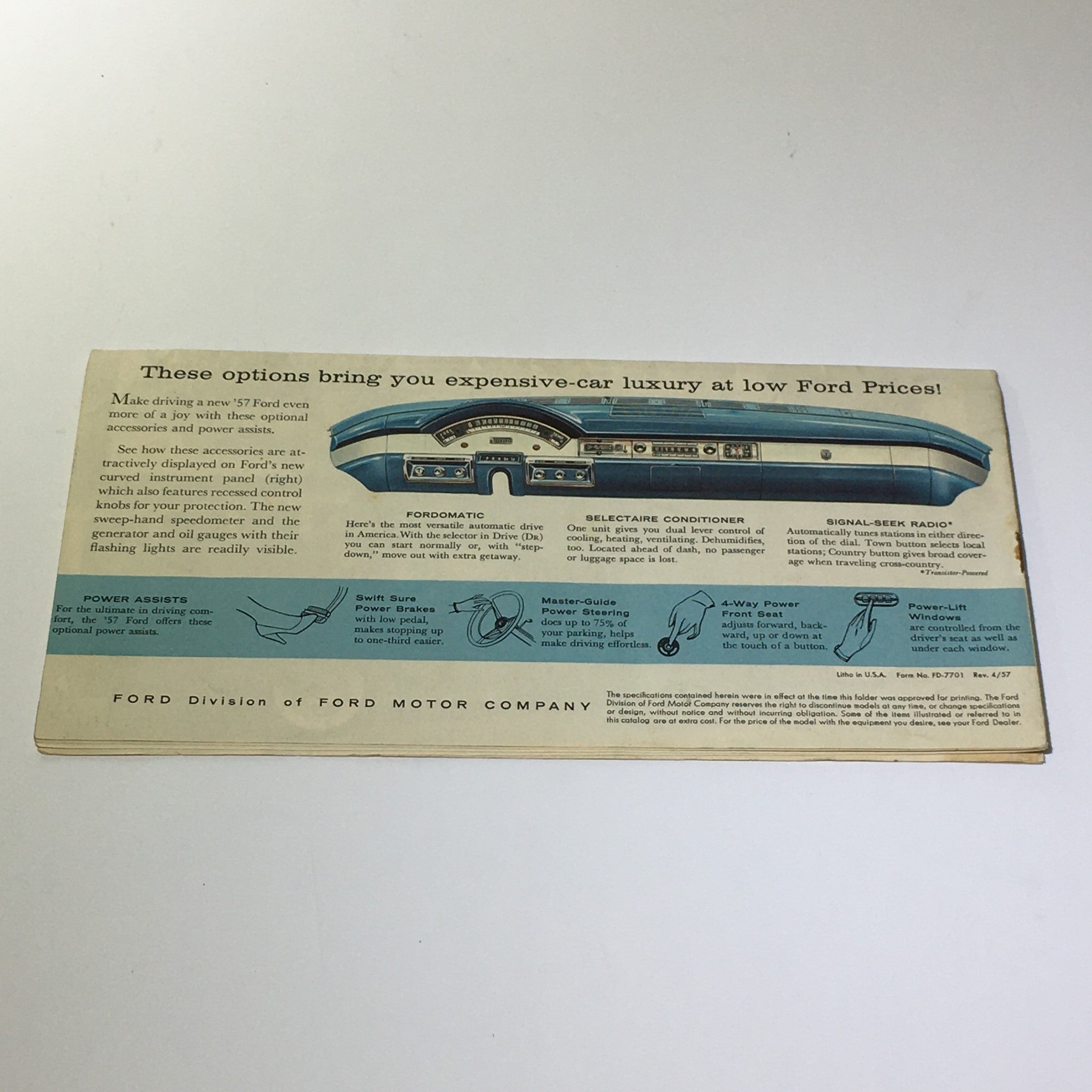 1957 Ford Skyliner Hide-Away Hardtop 4-Way Power Front Seat Car Catalog Brochure