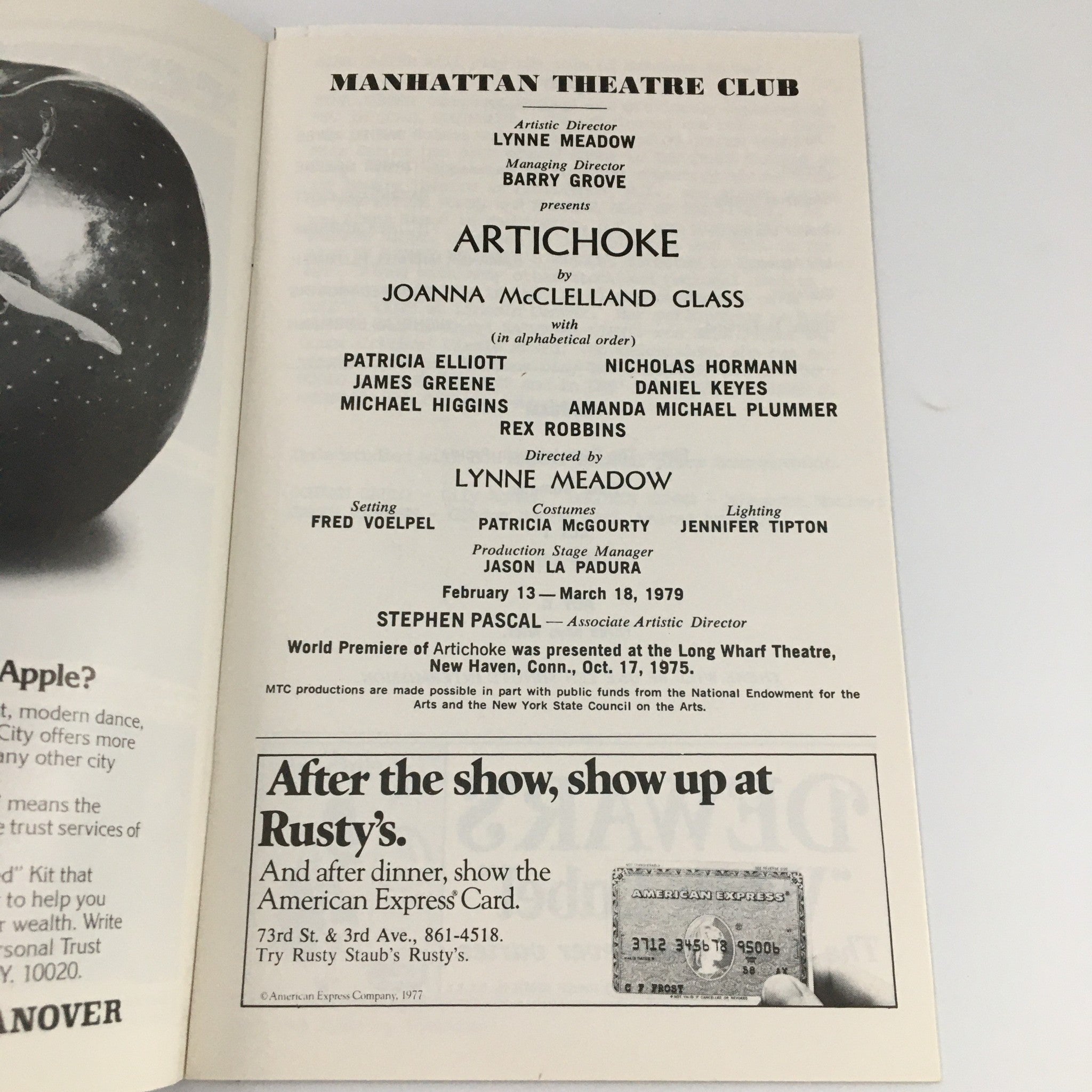 1979 Showbill Manhattan Theatre Club Artichoke Patricia Elliott Nicholas Hormann