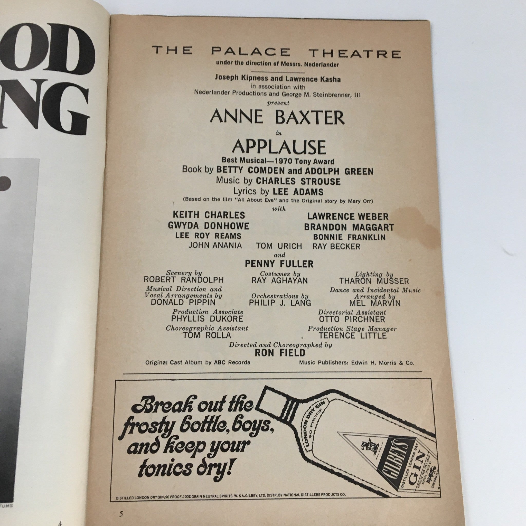 1970 Playbill Palace Theatre Applause Anne Baxter Keith Charles Bonnie Franklin