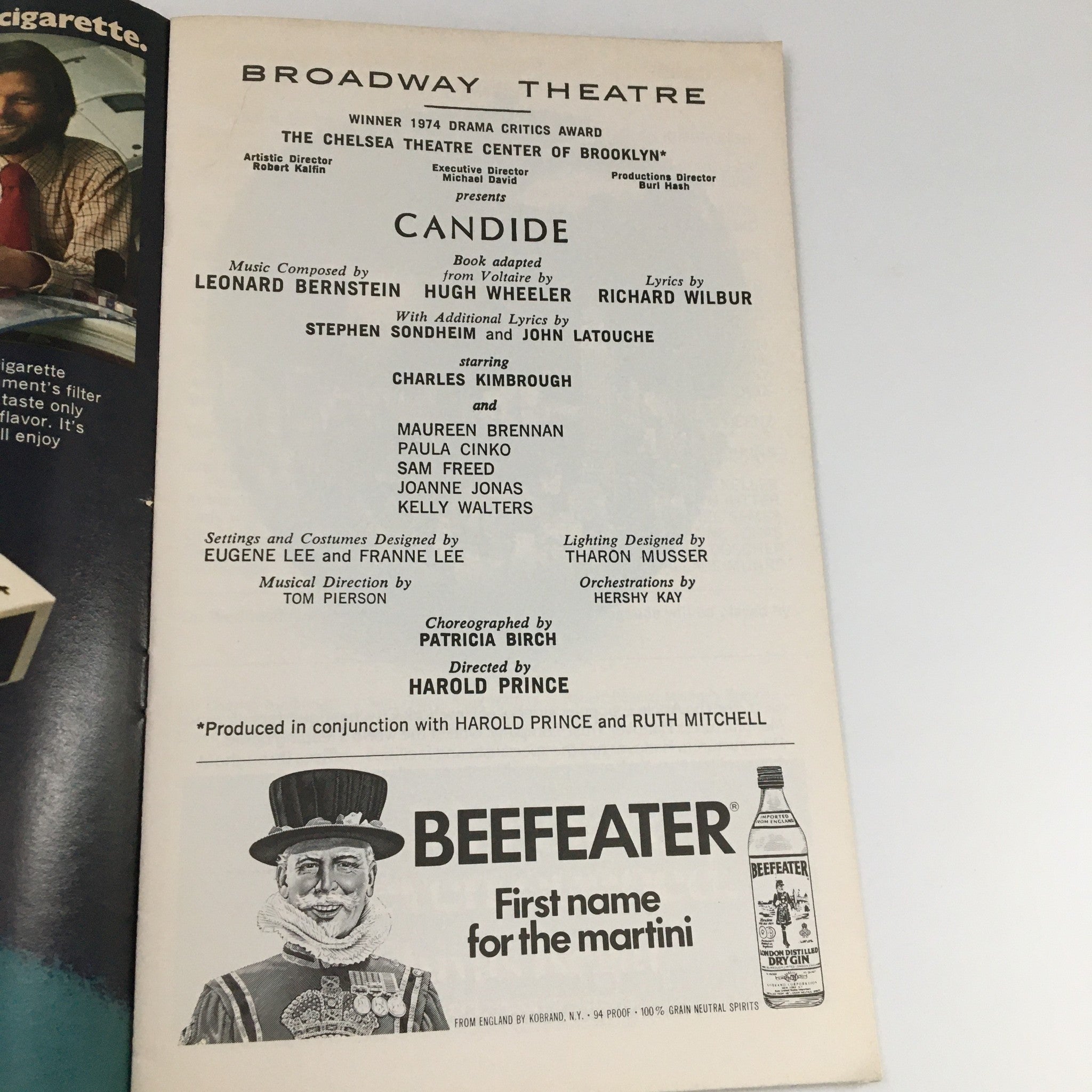 1975 Playbill The Broadway Theatre Candide Charles Kimbrough, Maureen Brennan