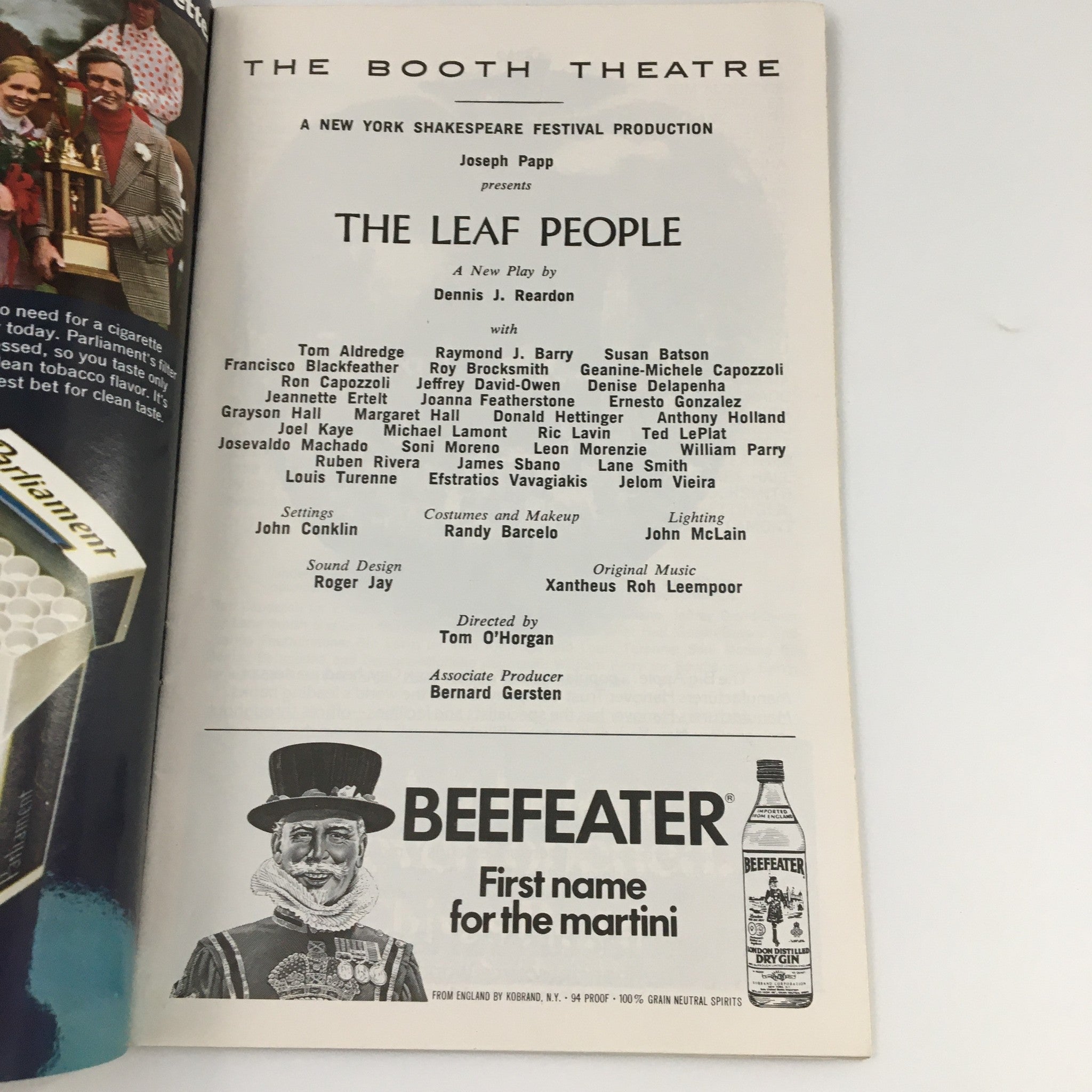 1975 Playbill The Booth Theatre The Leaf People Dennis J Reardon, Joseph Papp