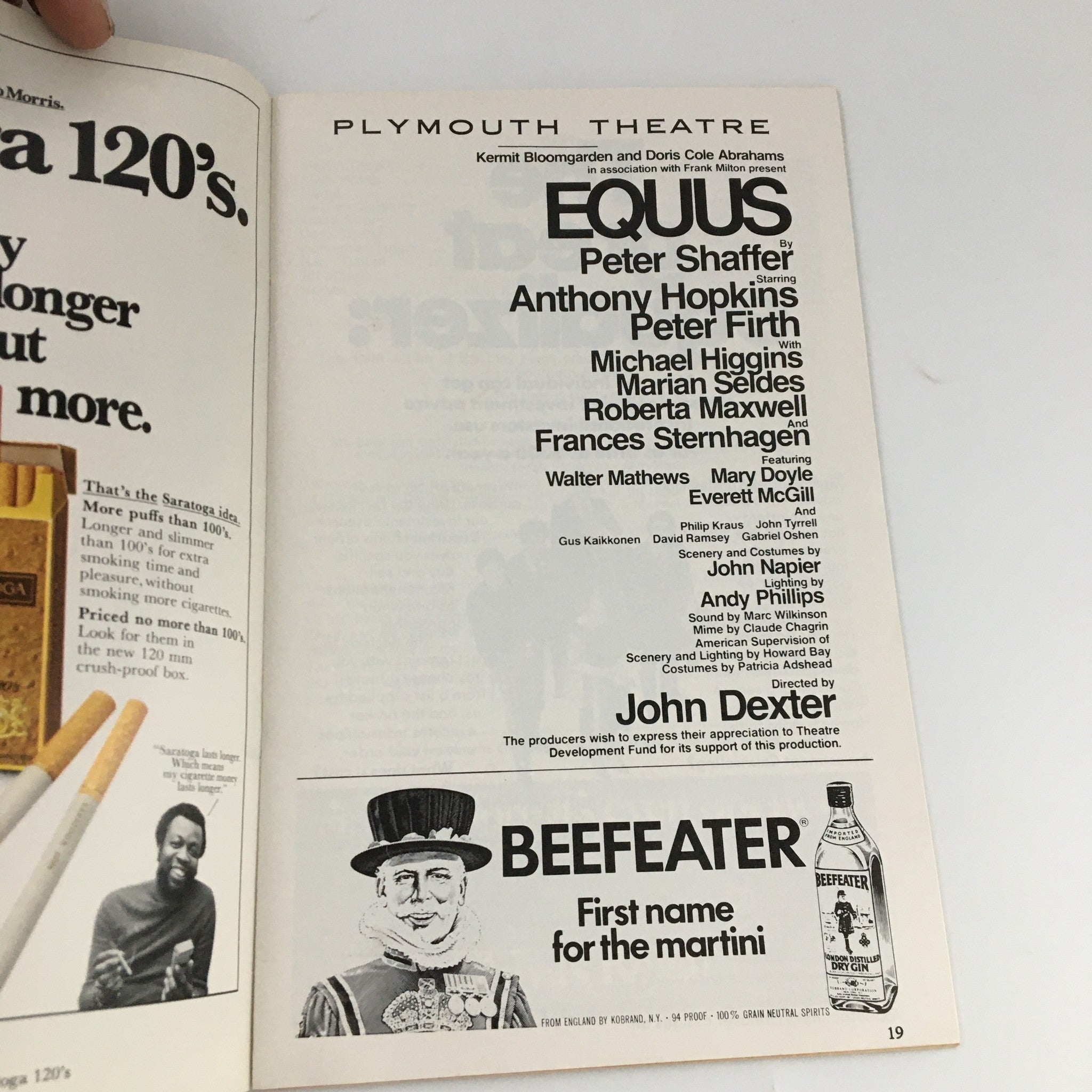 1975 Playbill Plymouth Theatre Equus Anthony Hopkins, Peter Firth, Mary Doyle