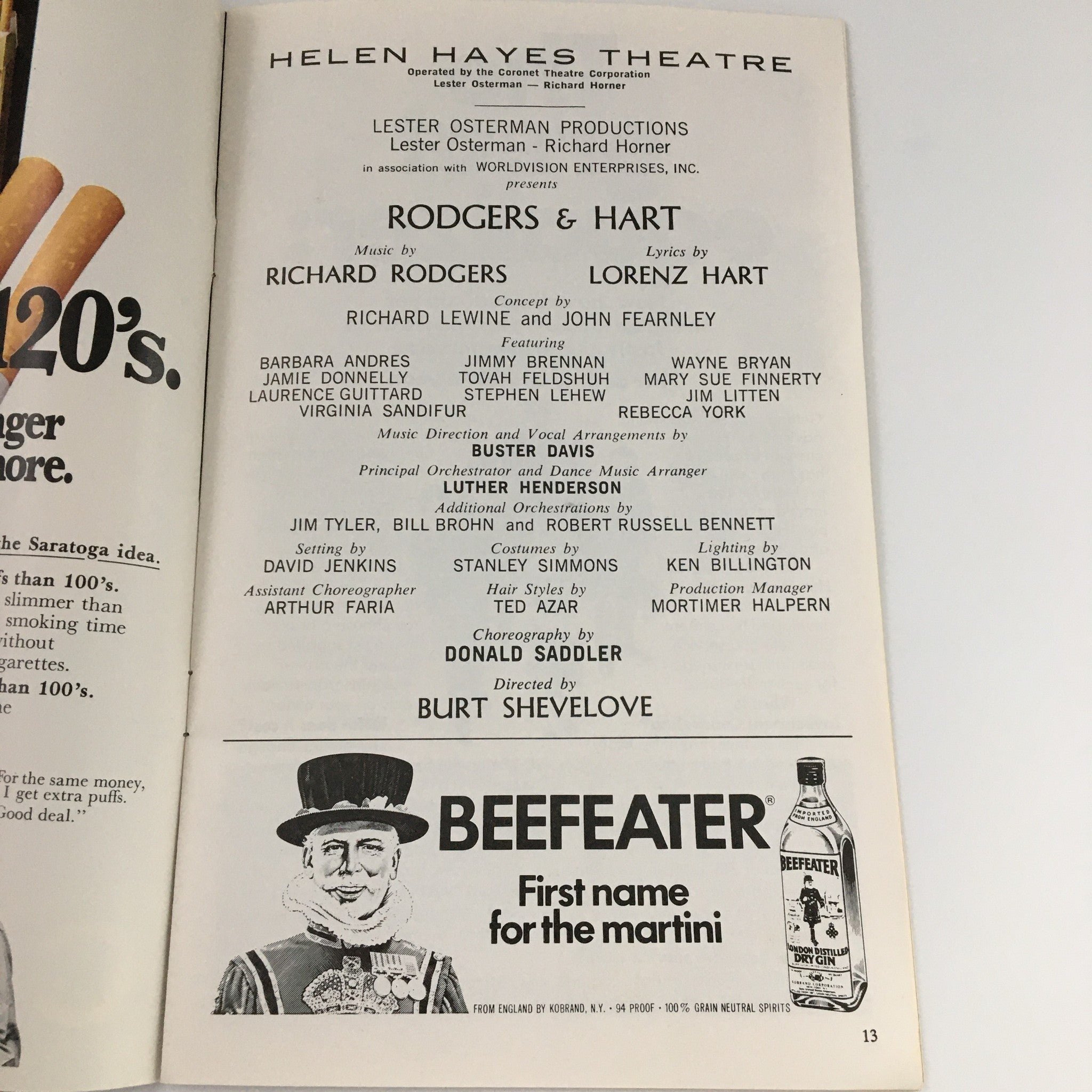 1975 Playbill Helen Hayes Theatre Rodgers and Hart Barbara Andres, Wayne Bryan