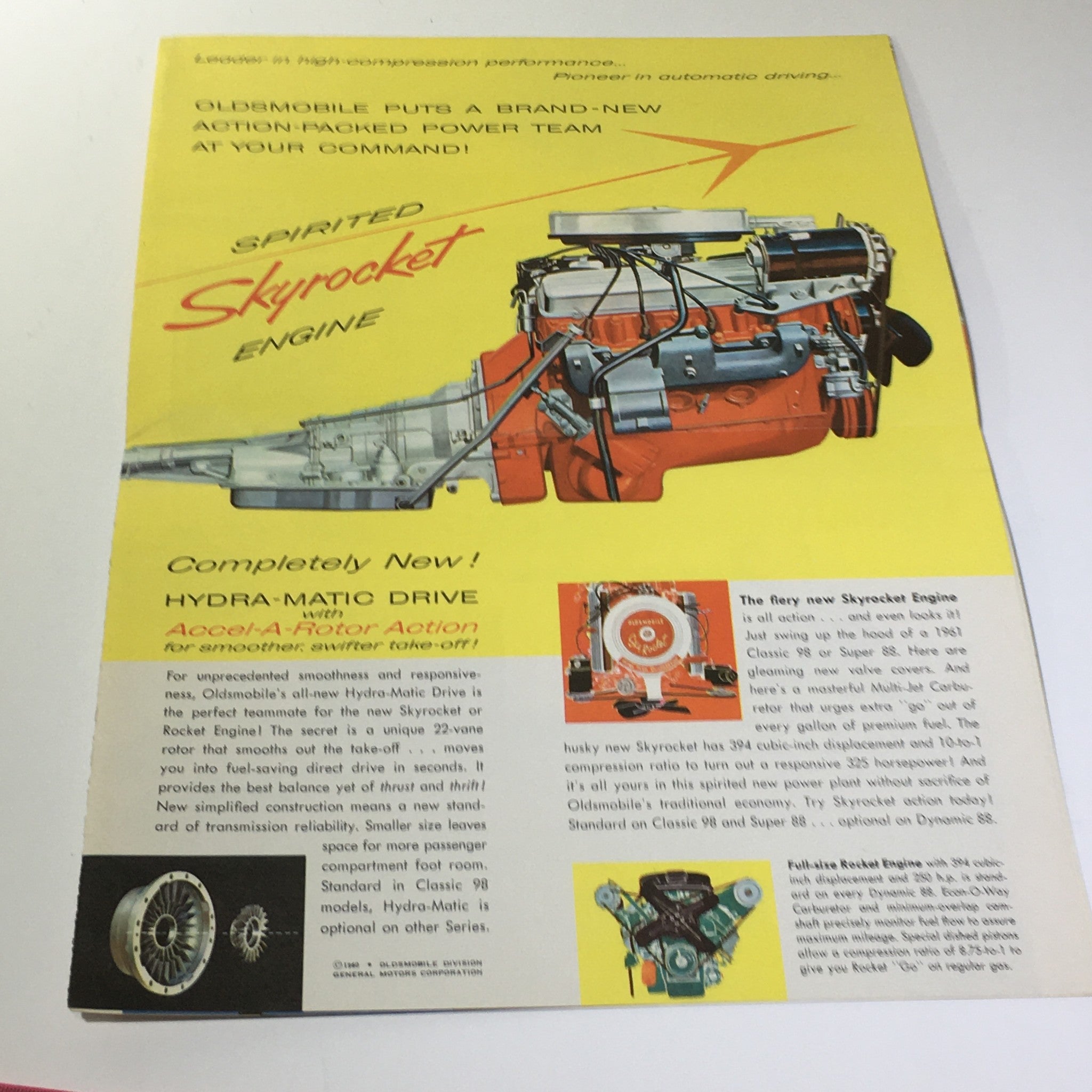 1961 Oldsmobile Spirited Skyrocket Engine Hydra-Matic Drive Car Catalog Brochure