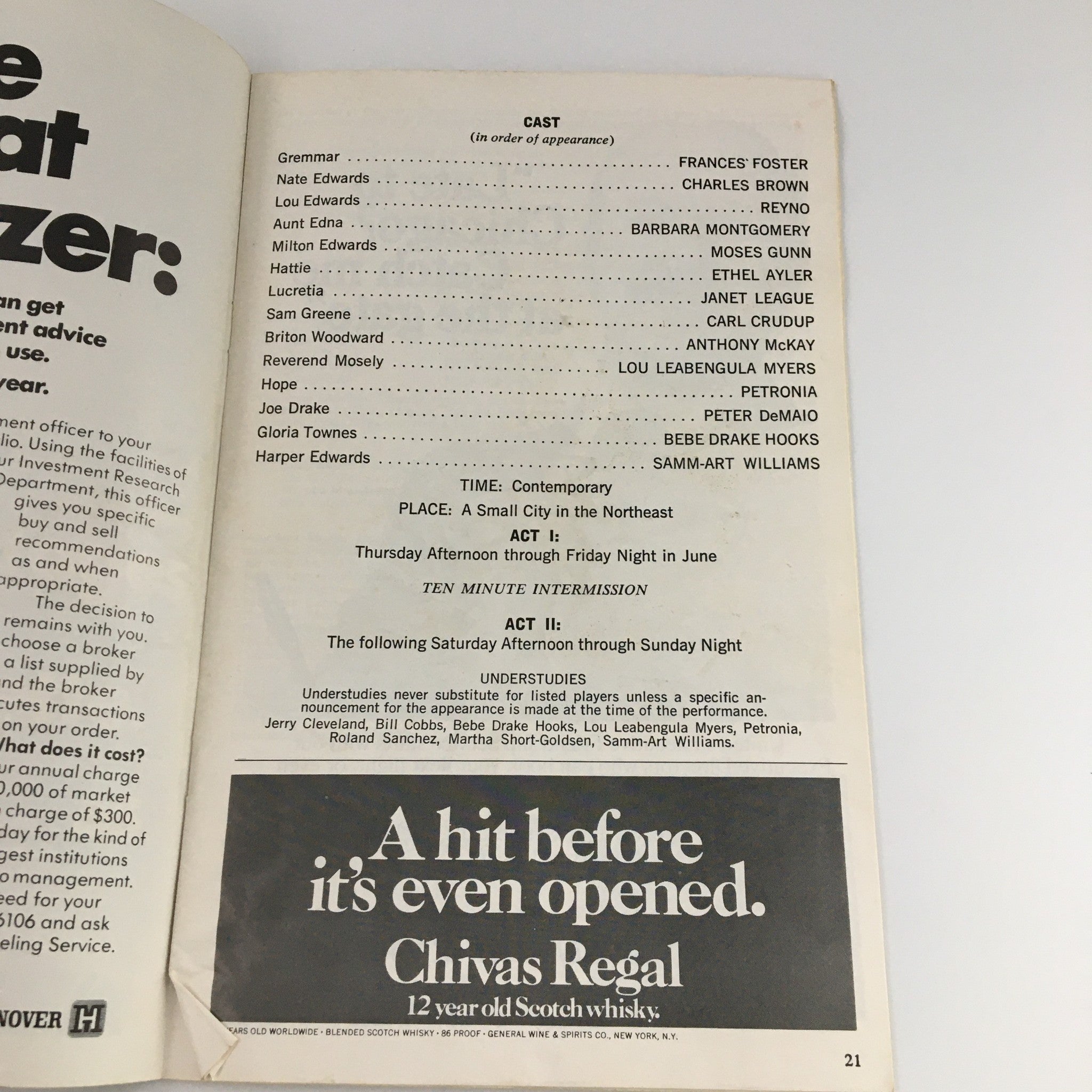 1975 Playbill Palace Theatre The First Breeze of Summer Ethel Ayler, Moses Gunn