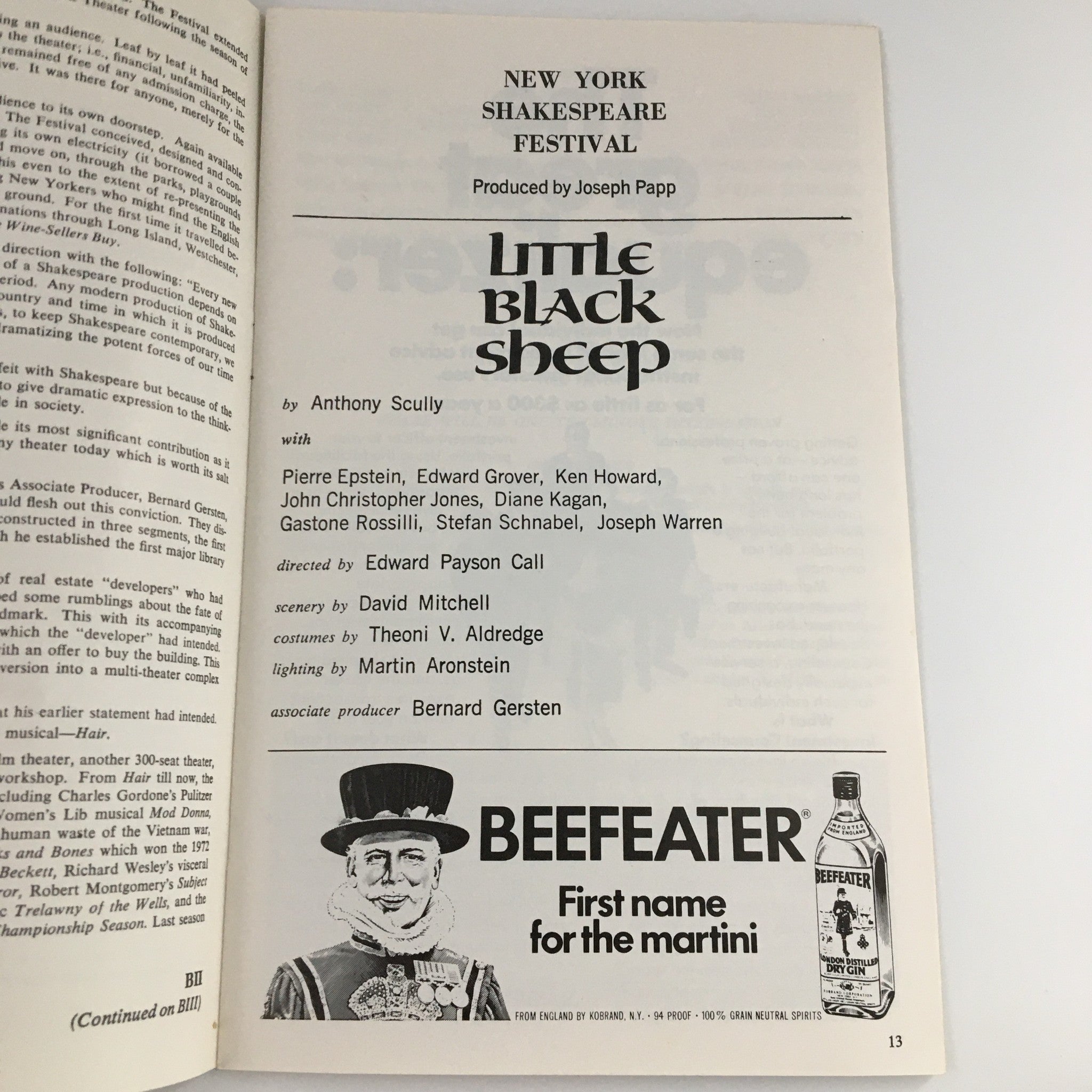 1975 Playbill Vivien Beaumont Theater Little Black Sheep Pierre Epstein