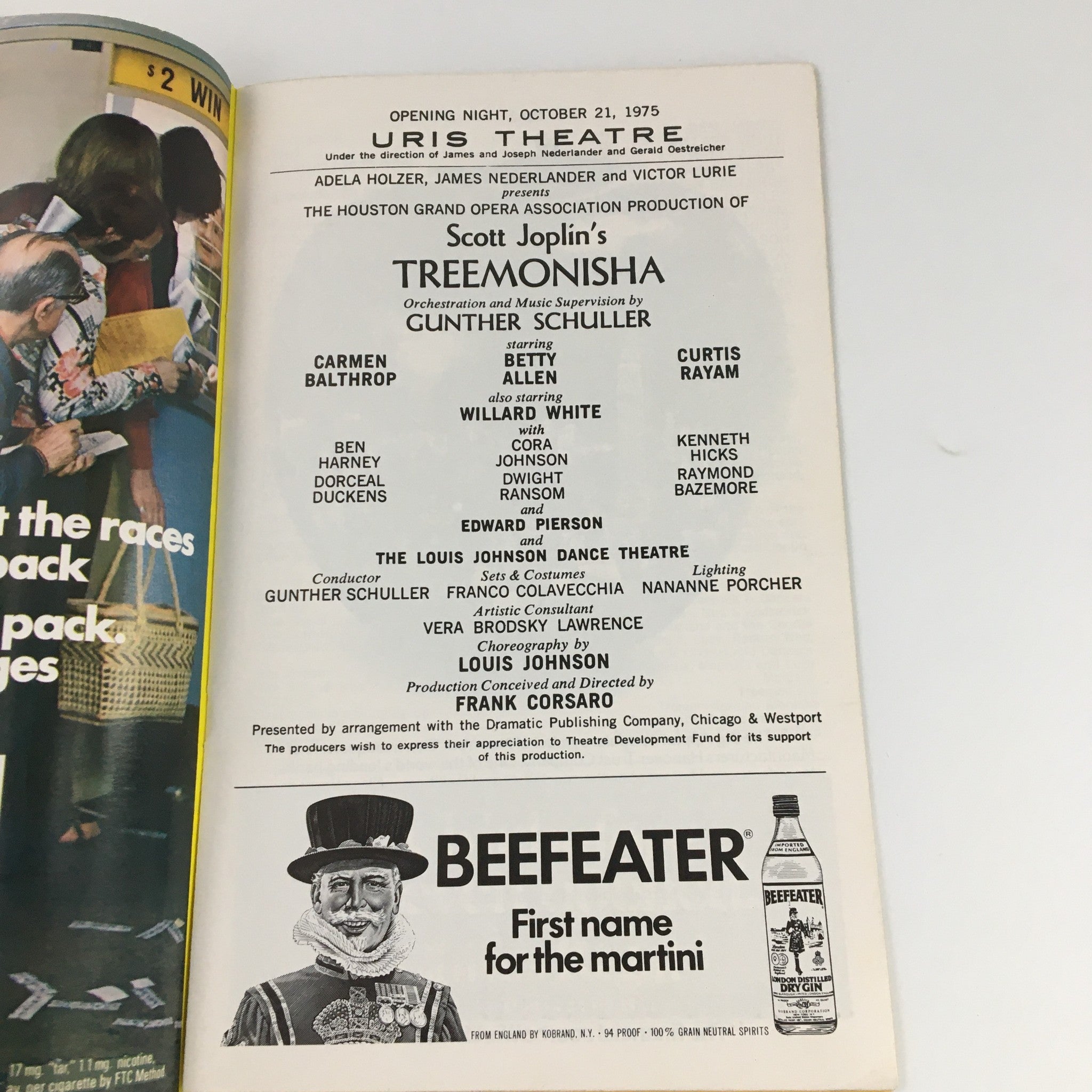 1975 Playbill Uris Theatre Treemonisha Carmen Balthrop, Betty Allen Curtis Rayam