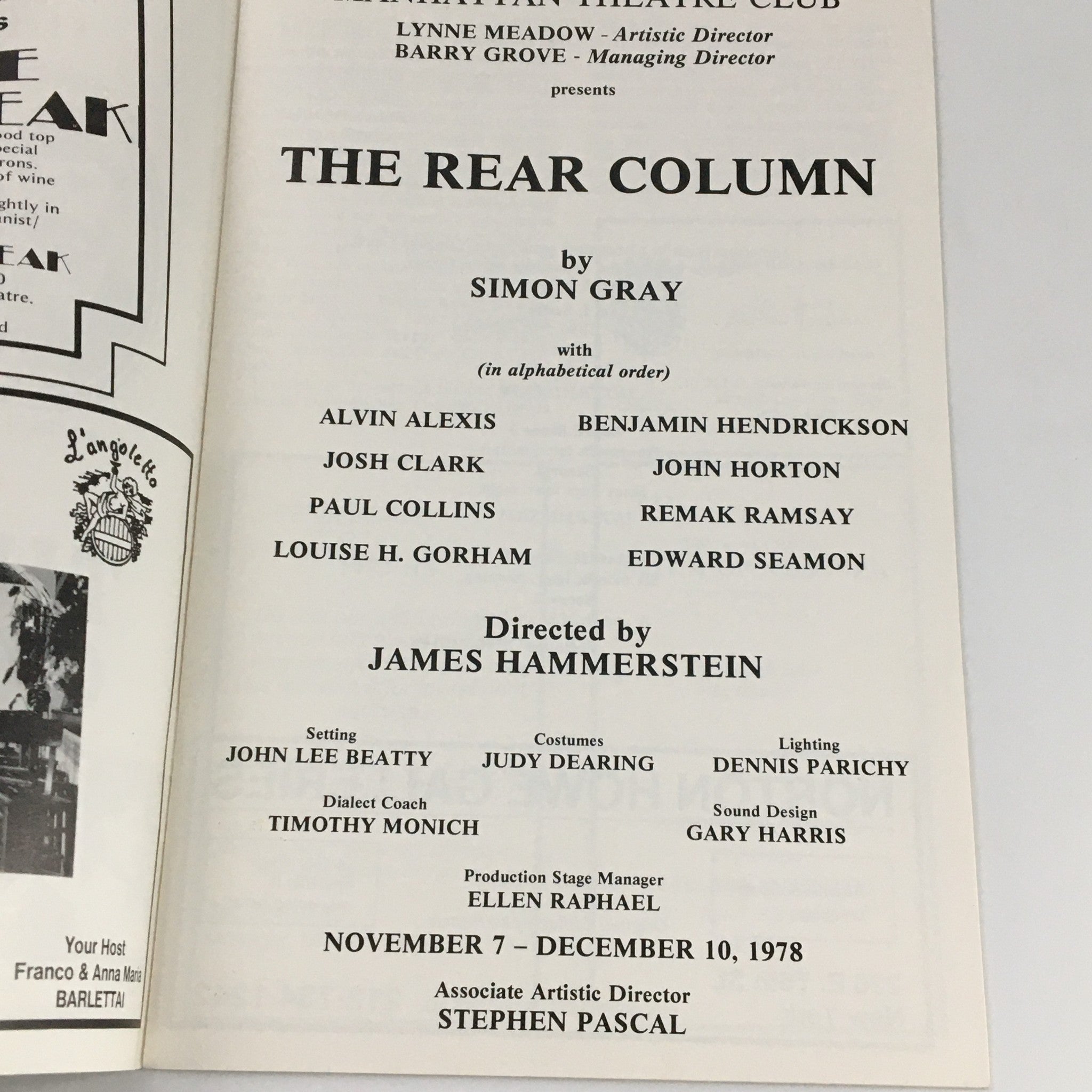 1978 Manhattan Theatre Club The Rear Column Alvin Alexis Josh Clark Paul Collins