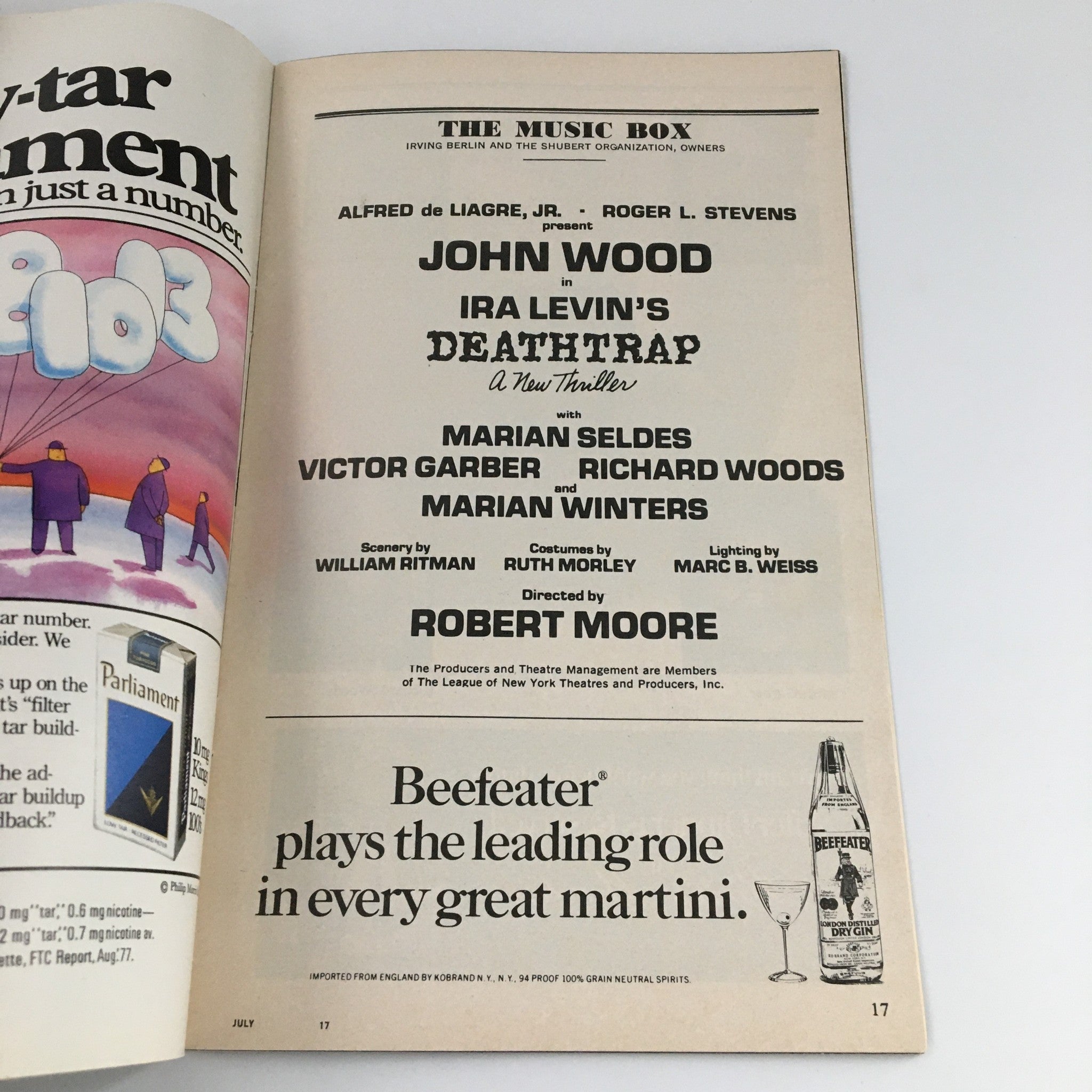 1978 Playbill The Music Box Deathtrap Marian Selders Victor Garber Richard Woods