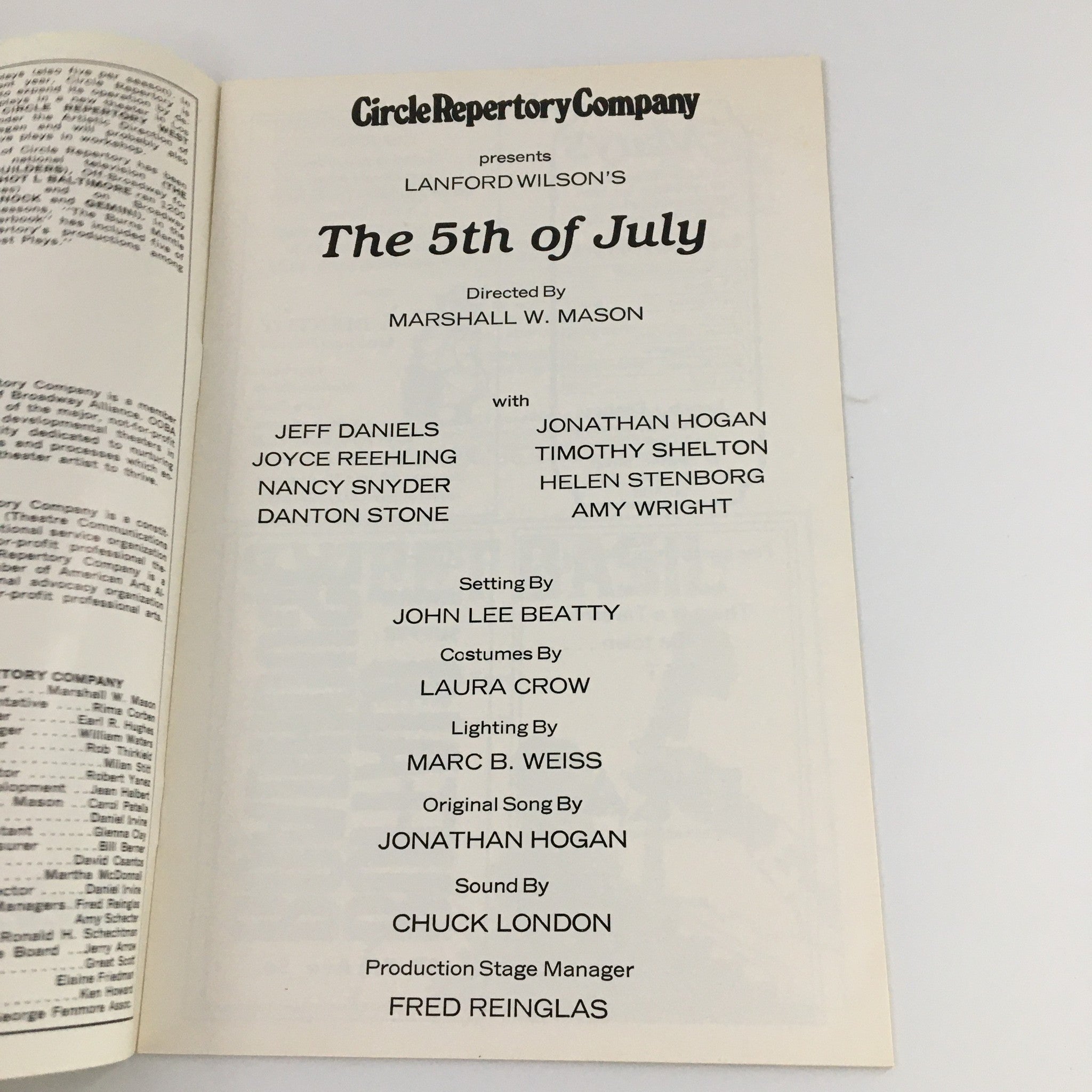 1978 Circle Repertory Company The 5th of July Jeff Daniels Jonathan Hogan