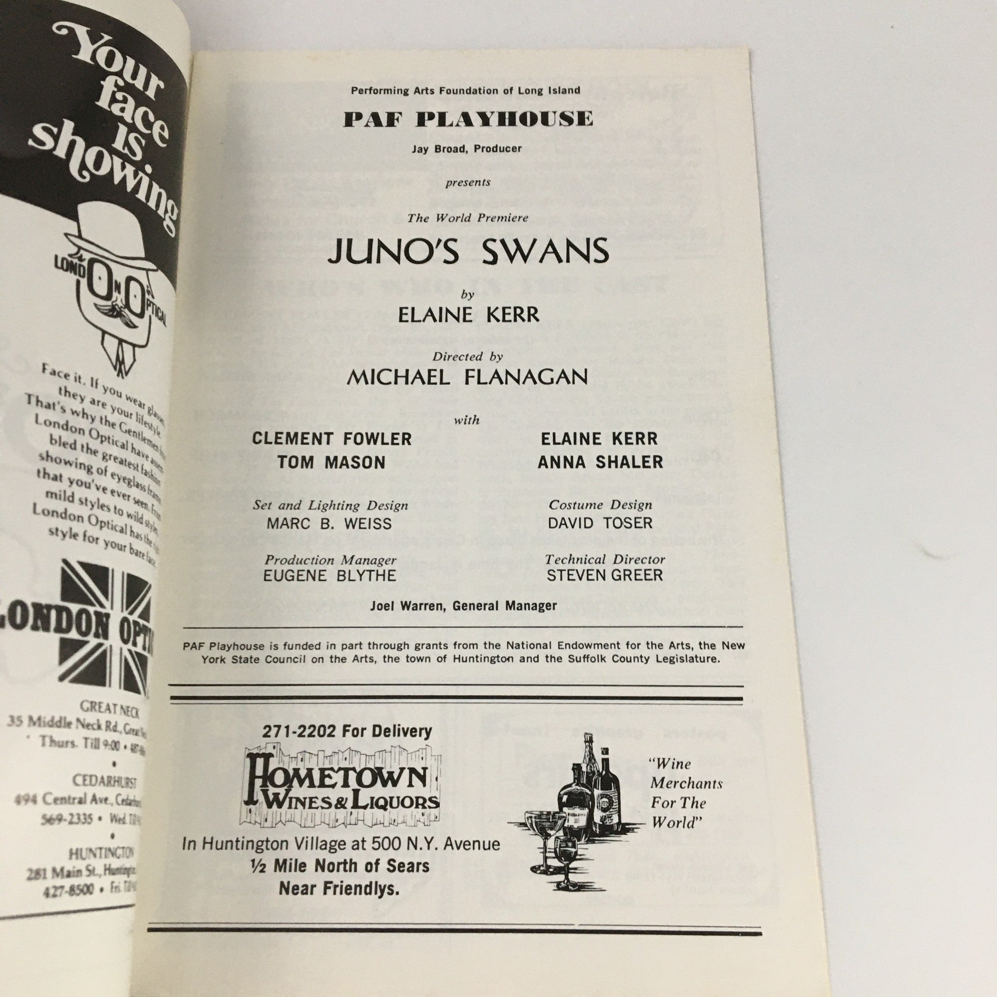 1978 Playbill PAF Playhouse Juno's Swans Clement Fowler Elaine Kerr Tom Mason