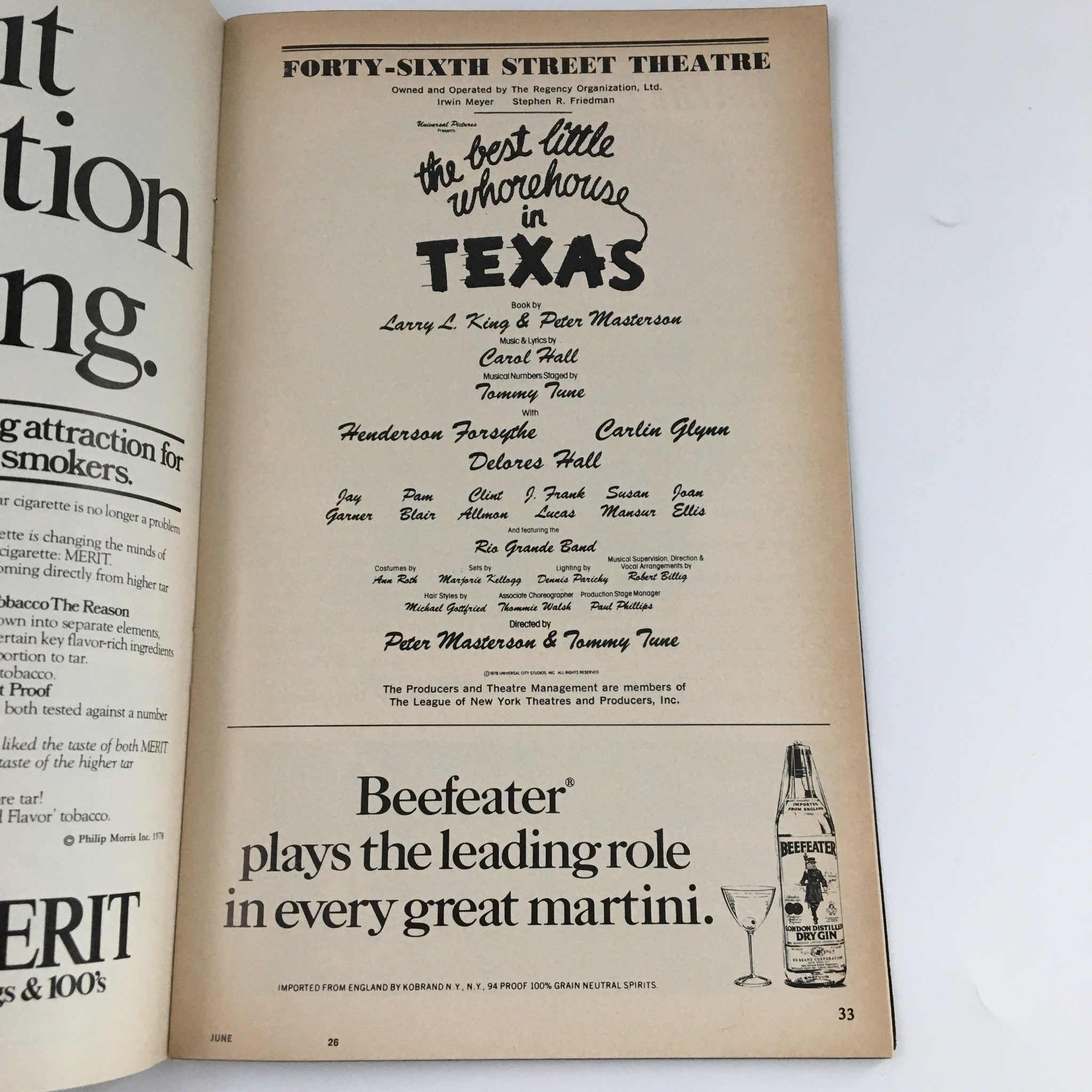 1978 Playbill 46th Street Theatre The Best Little Whorehouse in Texas Larry King