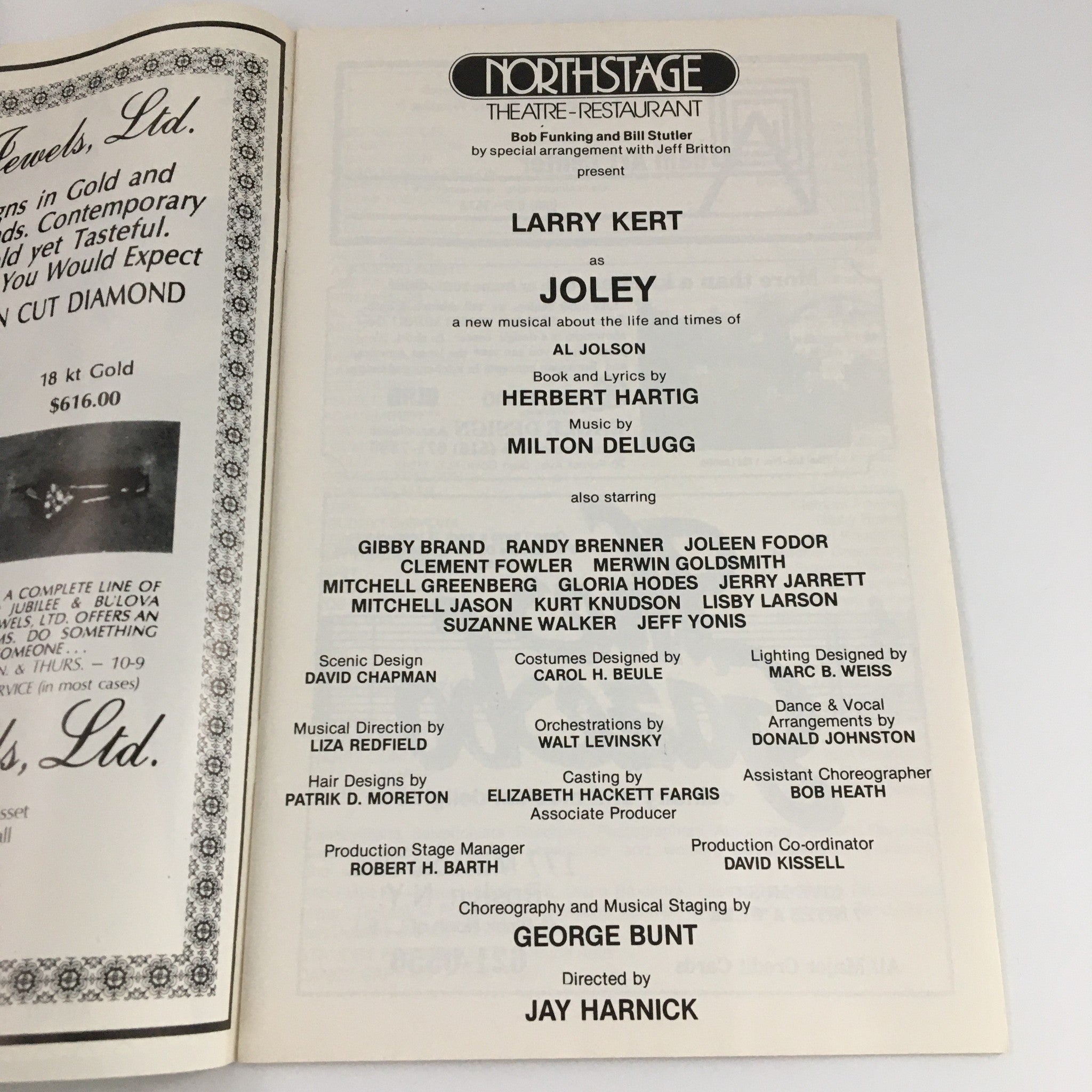 1978 Playbill Northstage Theatre Joley Larry Kert Gibby Brand Randy Brenner