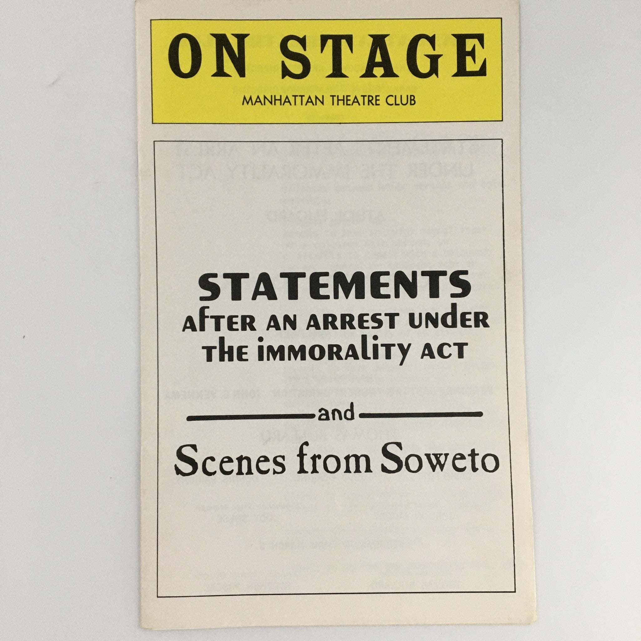 1978 On Stage Manhattan Theatre Club Scenes From Soweto Veronica Castang