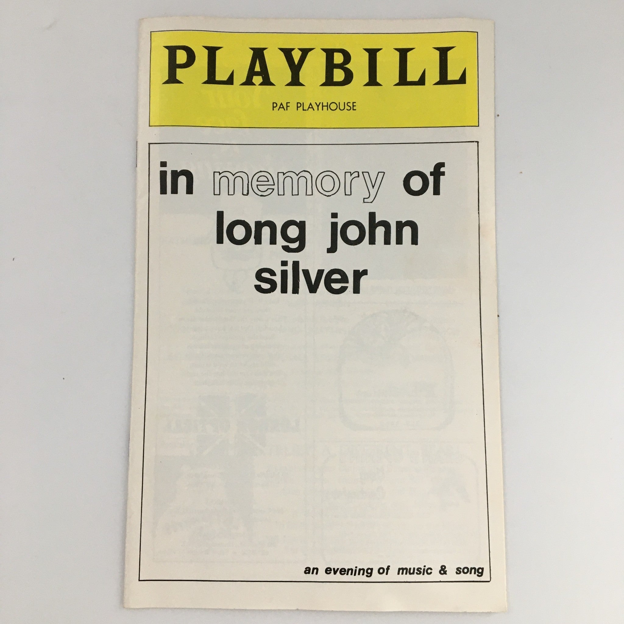 1977 Playbill PAF PlayhouseIn Memory of Long John Silver Jamie Oliverio