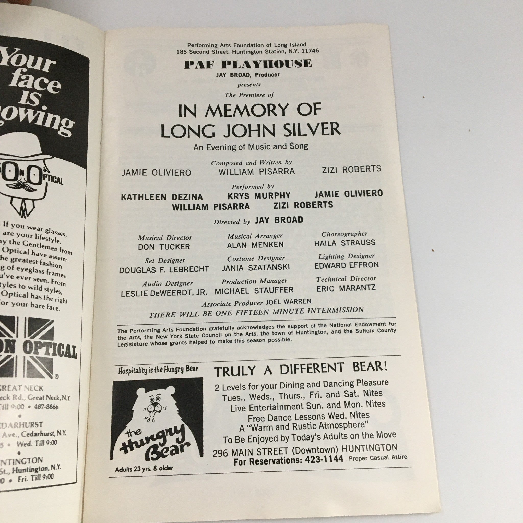 1977 Playbill PAF PlayhouseIn Memory of Long John Silver Jamie Oliverio