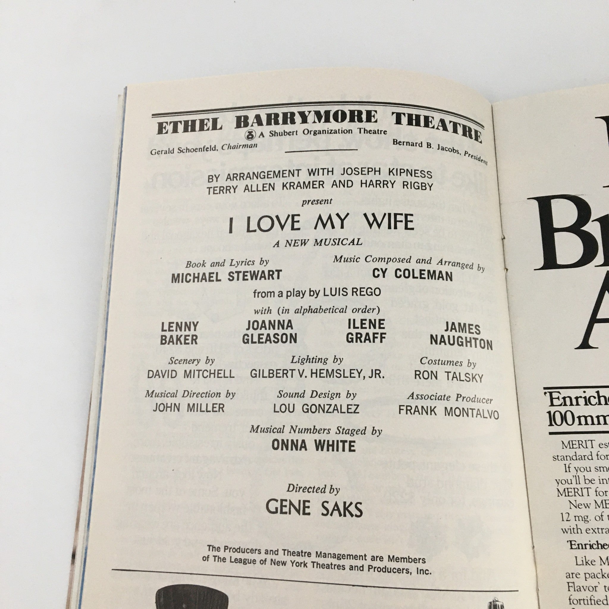 1977 Autographed Playbill Ethel Barrymore Theatre 'I Love My Wife' Lenny Baker