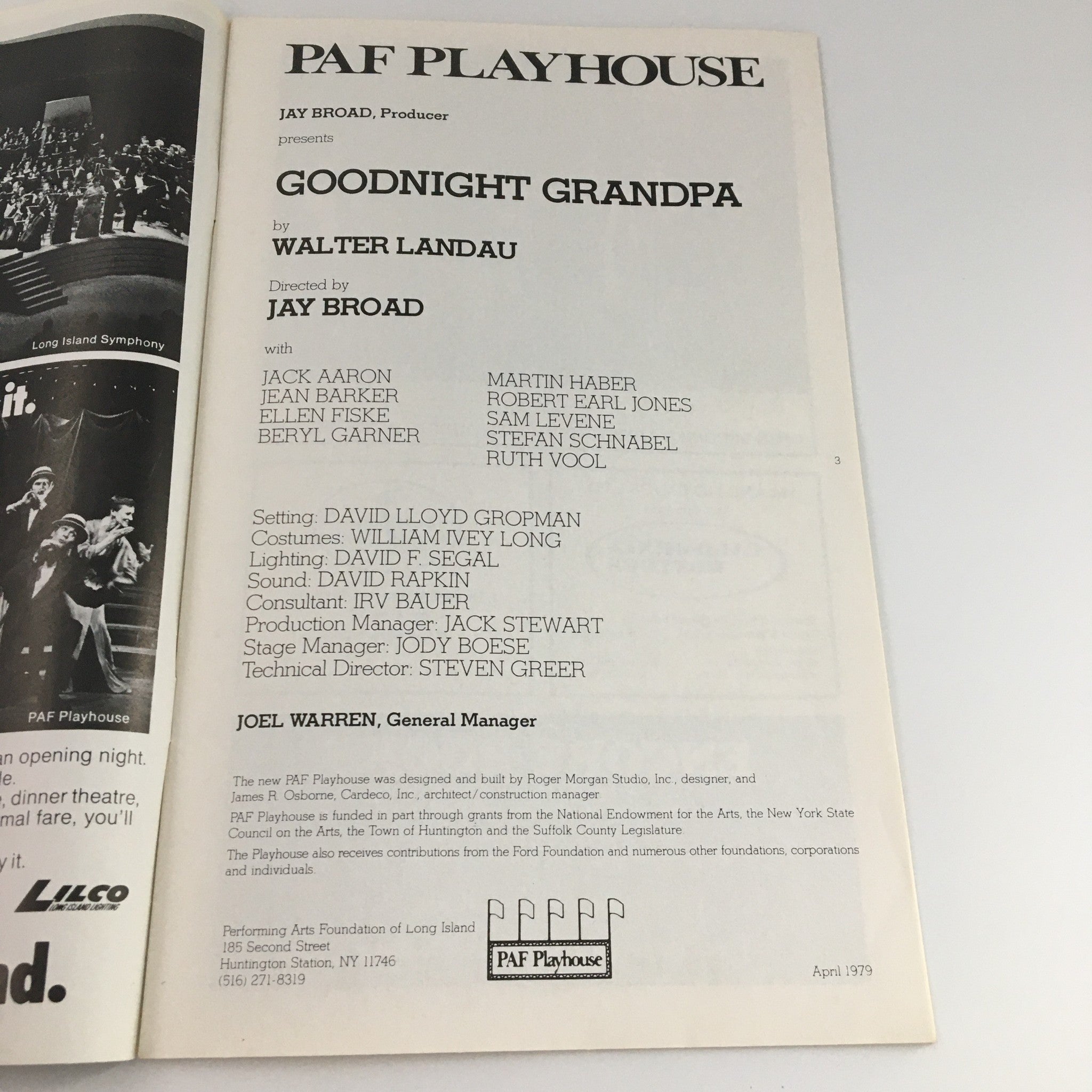 1979 PAF Playhouse 'Goodnight Grandpa' Walter Landau with Jack Aaron, Ruth Vool