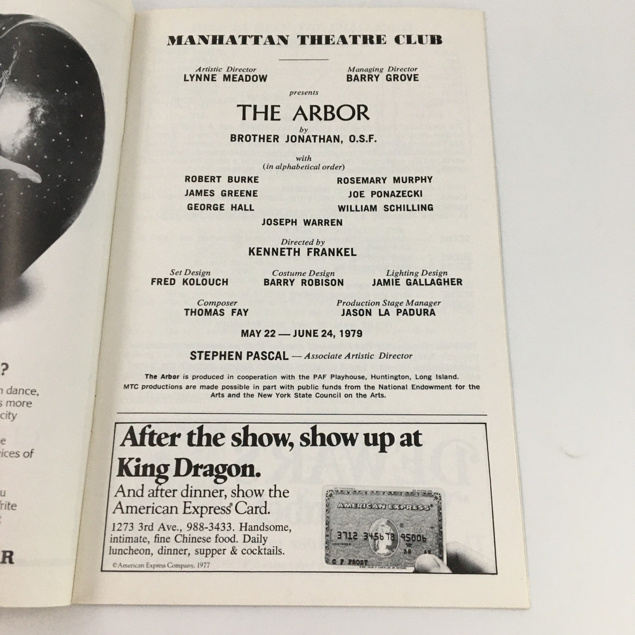 1979 Showbill Manhattan Theatre Club 'The Arbor' Robert Burke Rosemary Murphy