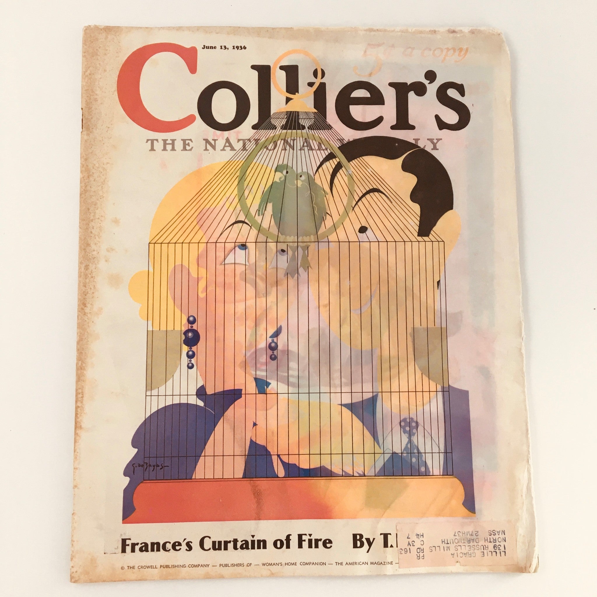 VTG Collier's Magazine June 13 1936 Bird Cage Cover by George De Zayas