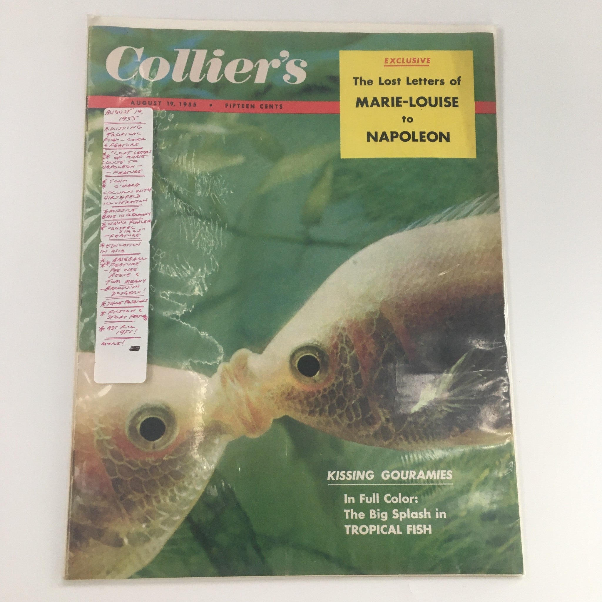 VTG Collier's Magazine August 19 1955 Kissing Tropical Fish Cover, Newsstand