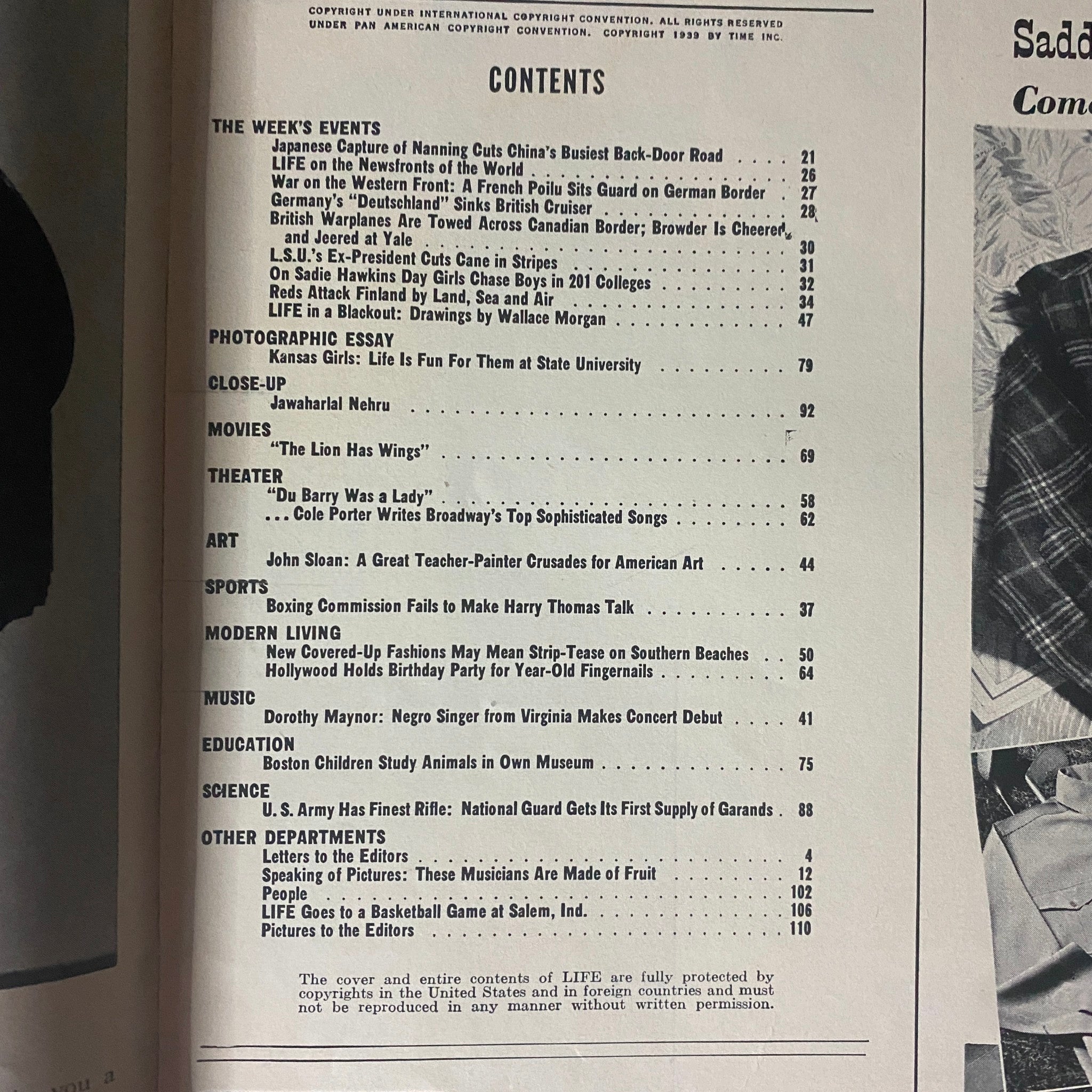 Life Magazine December 11, 1939 Betty Grable Cover No Label VG