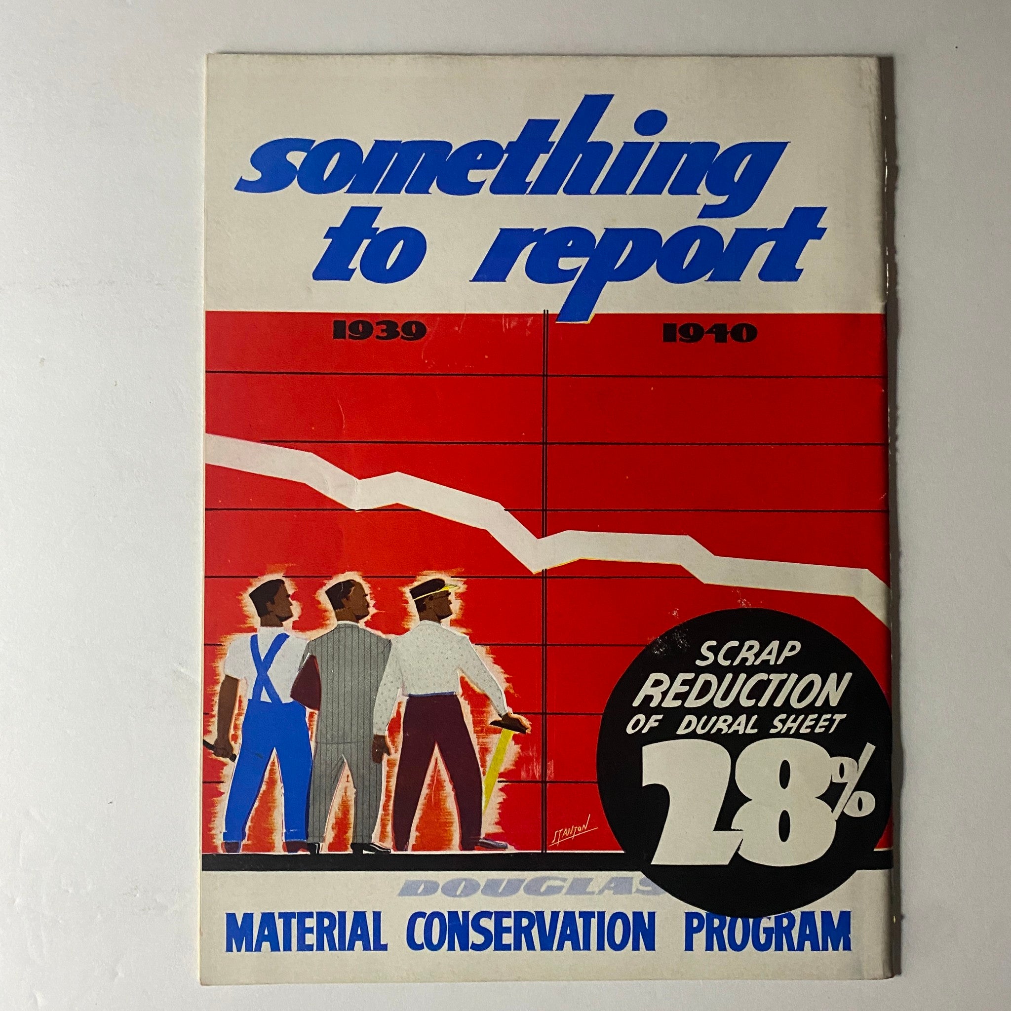 Douglas Airview Magazine March 1941 cover featuring the theme 'Scrap Reduction of Dural Sheet 28%' and the title 'Something to Report' with illustrations of diverse workers.