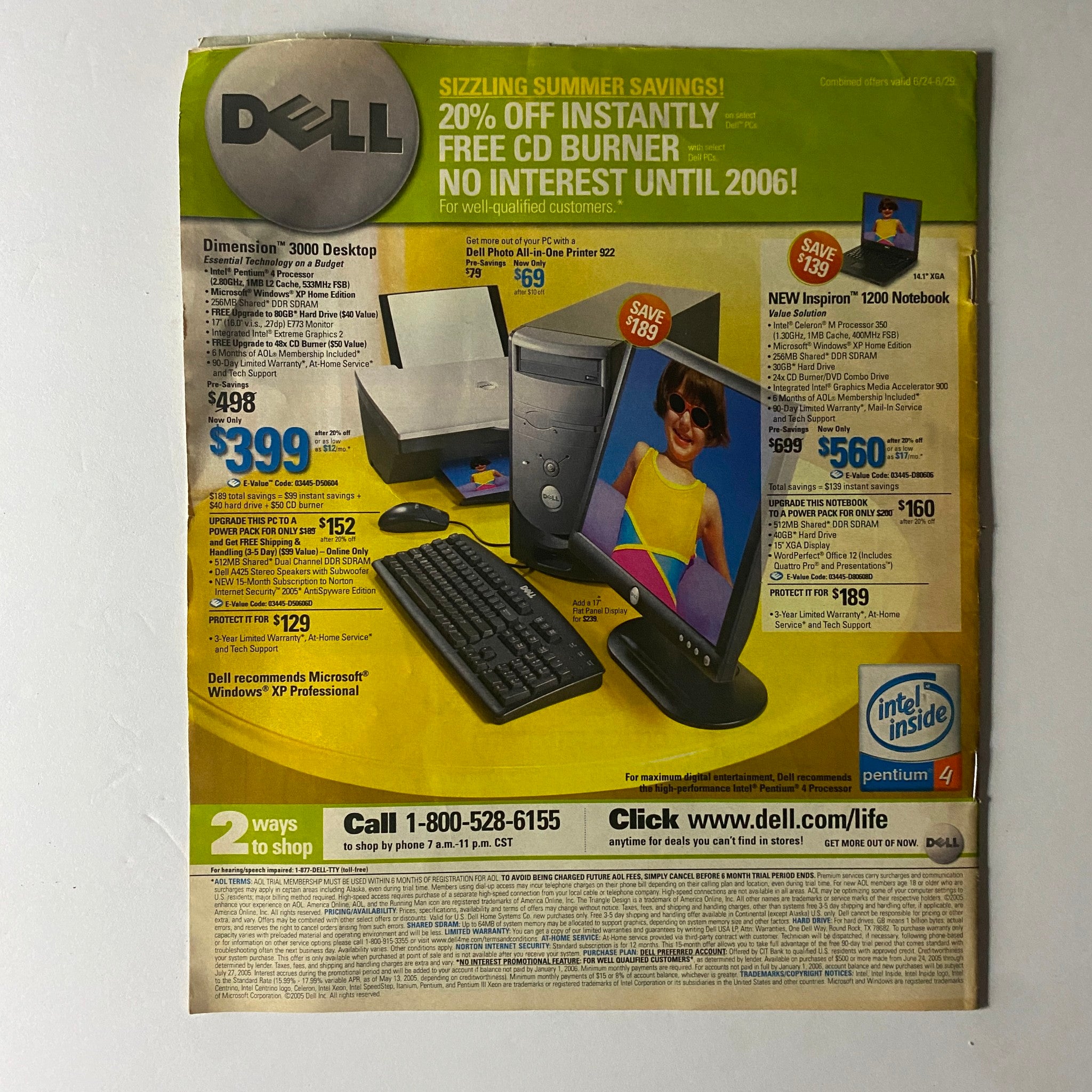 Advertisement from Life Magazine, June 24, 2005, promoting Dell products, showcasing technology of the time with offers and specifications.