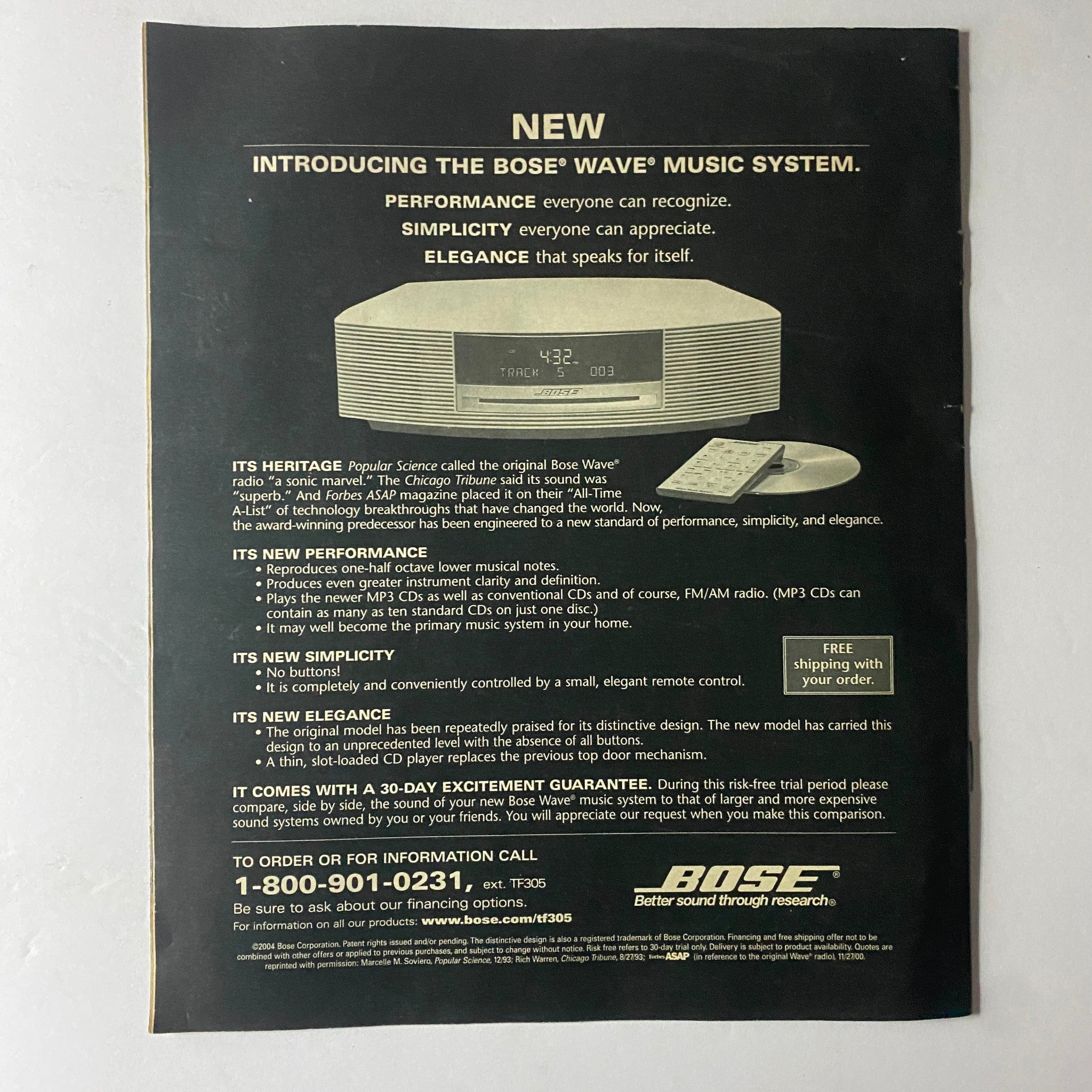 Life Magazine November 12, 2004 Tom Hanks Cover showcasing a promotional advertisement for the Bose Wave music system, emphasizing simplicity and elegance.
