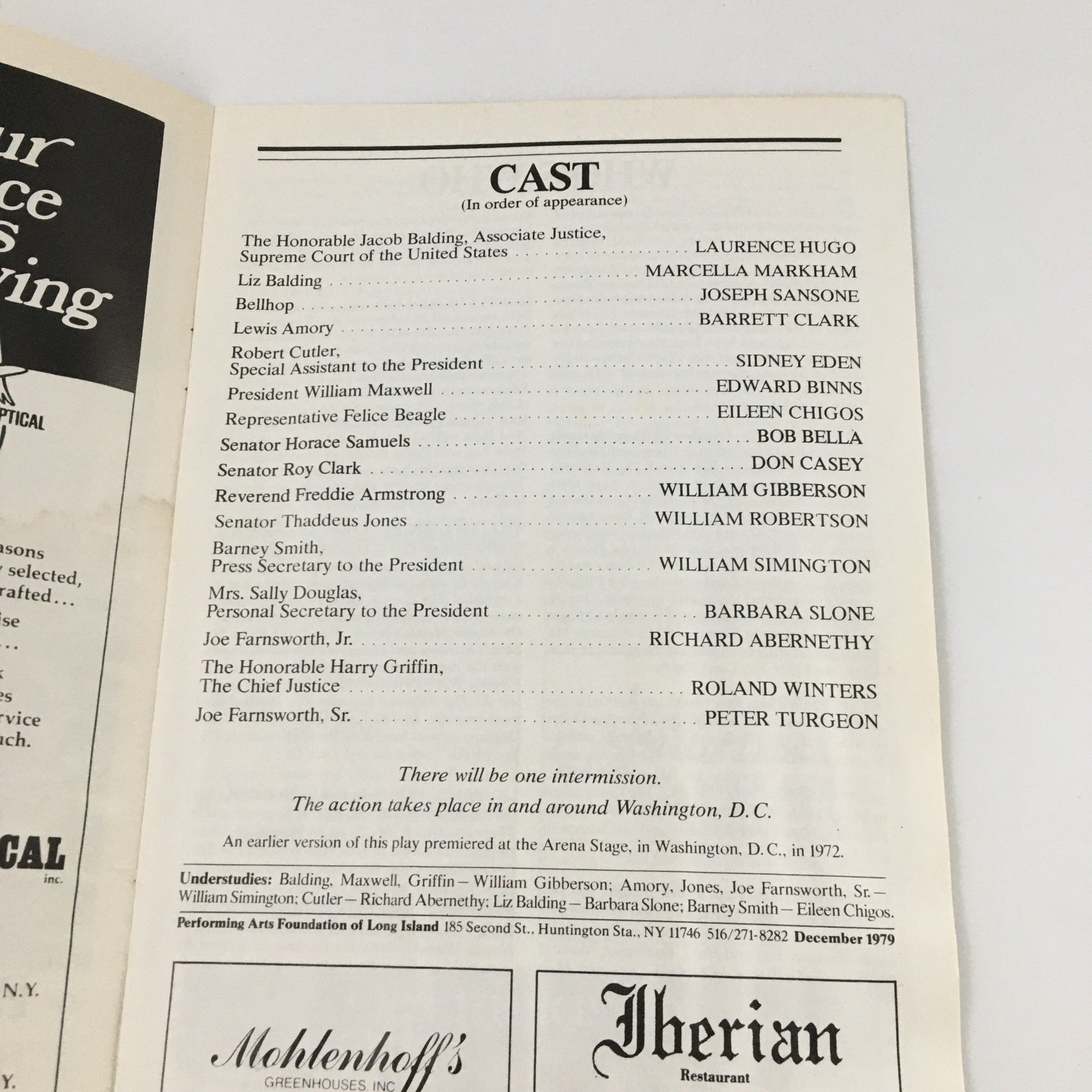 1979 Playbill PAF Playhouse A Conflict of Interest William Robertson, Don Casey