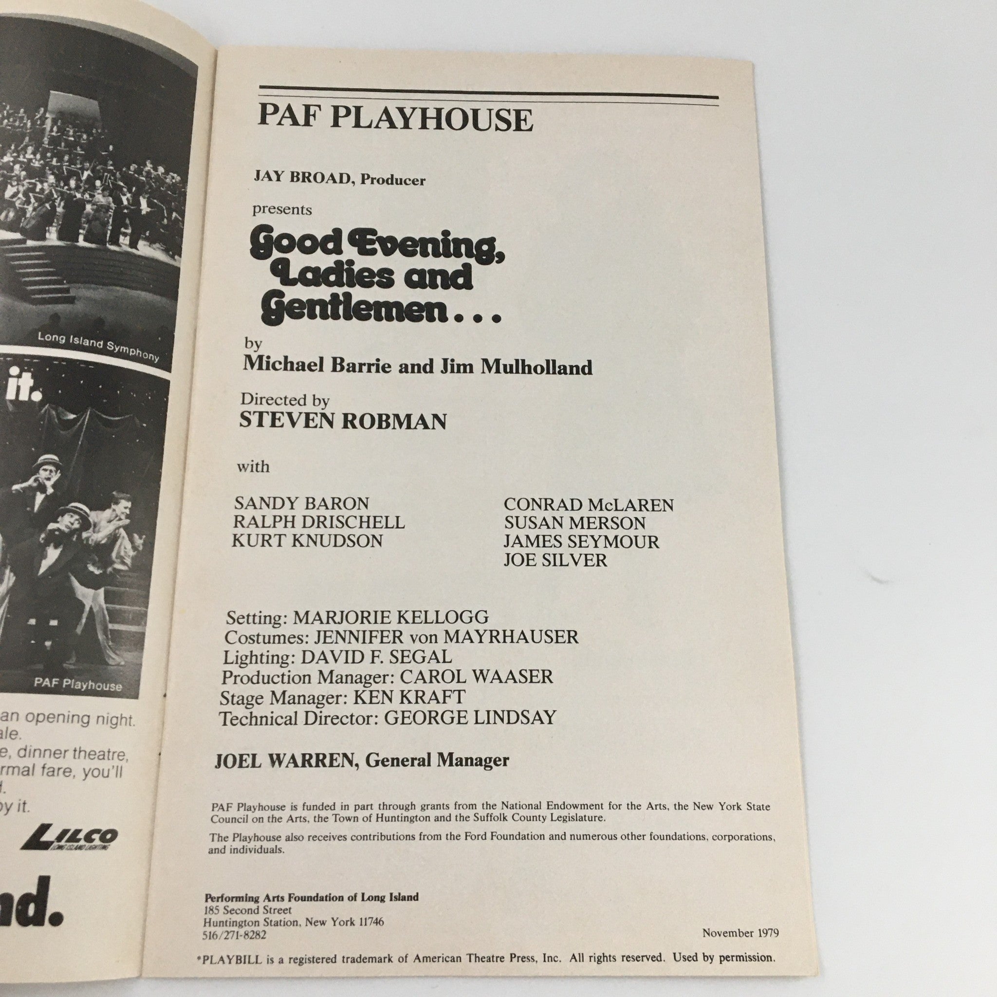 1979 Playbill PAF Playhouse Good Evening Ladies and Gentlemen, Sandy Baron