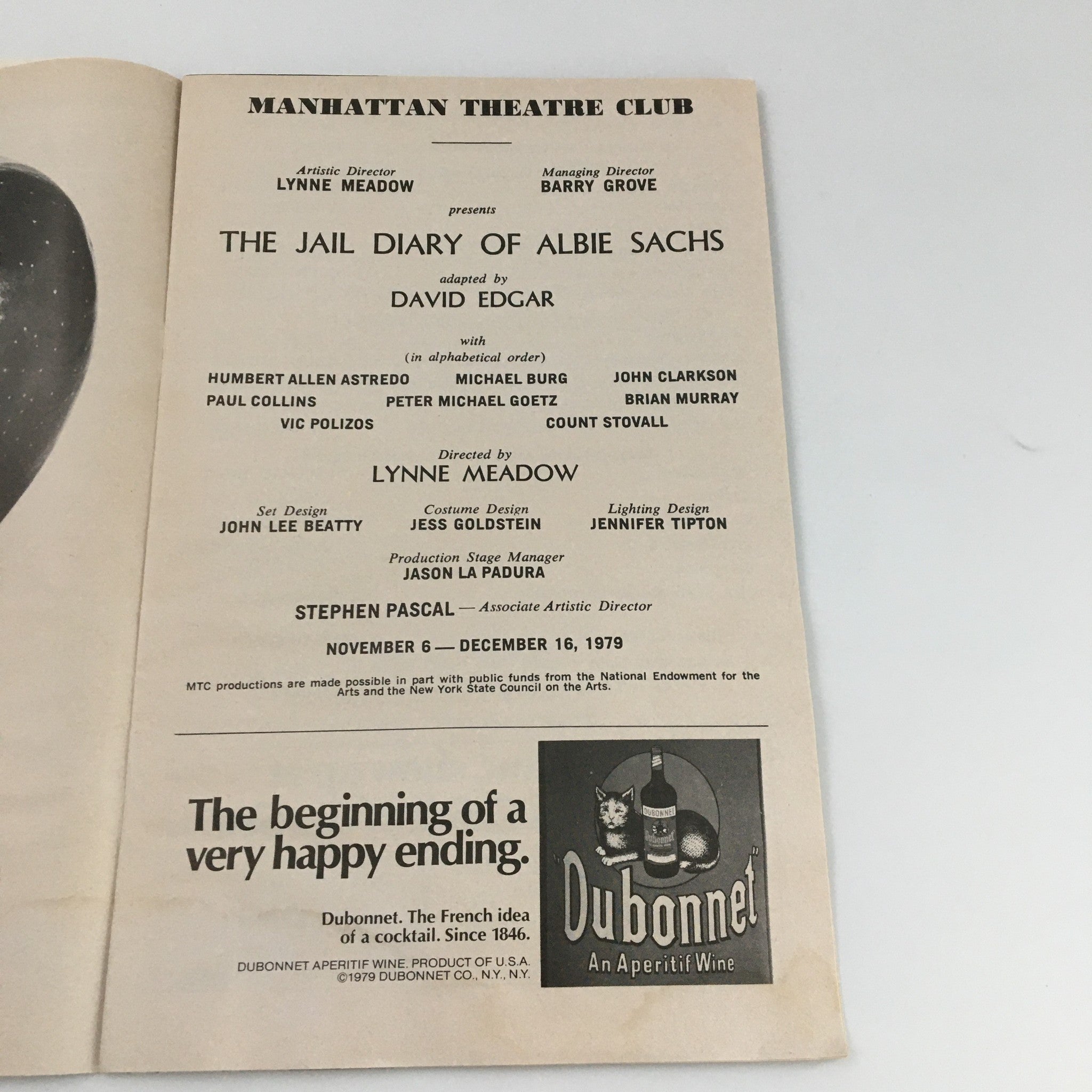 1979 Showbill Manhattan Theatre Club The Jail Diary of Sachs Michael Burg