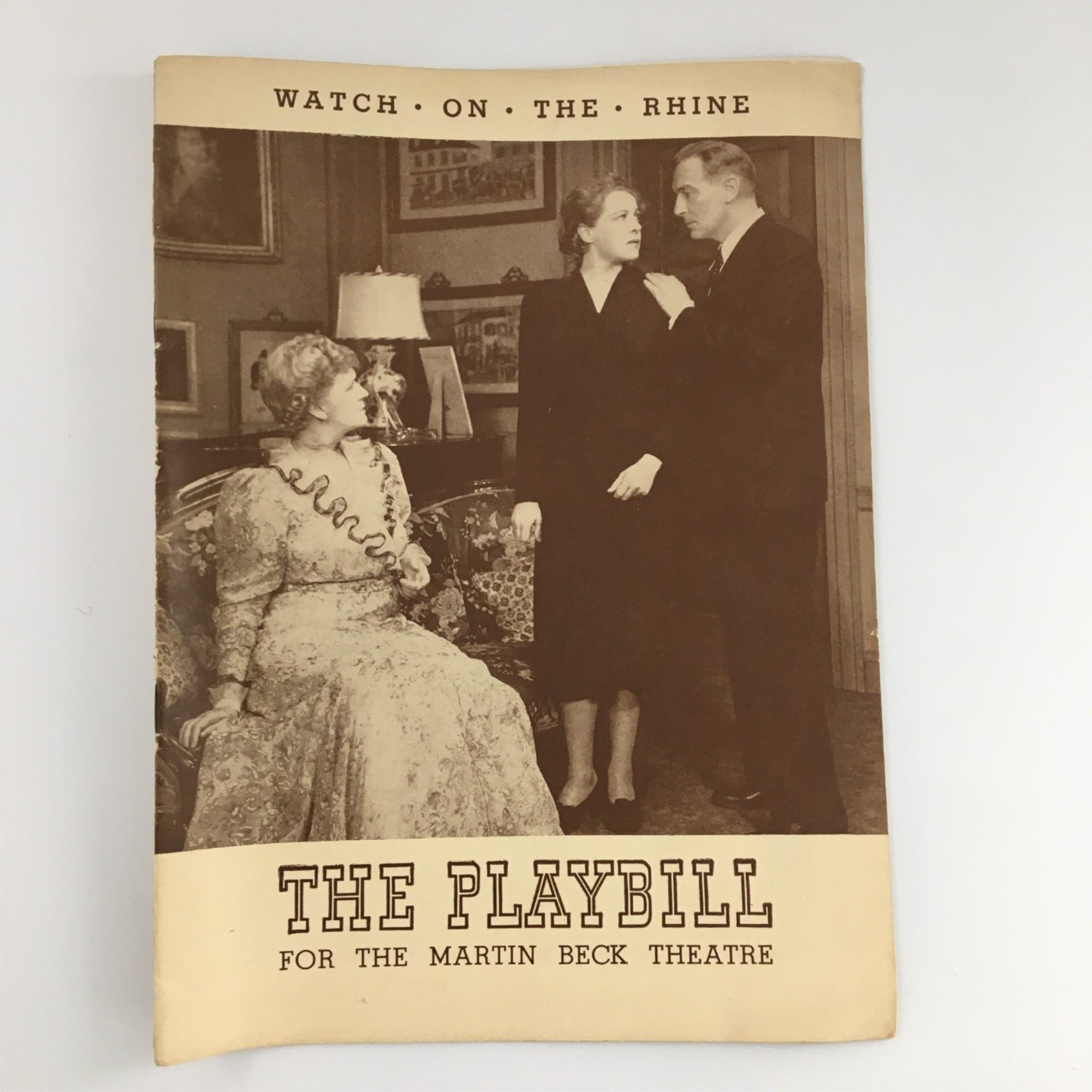 1942 Playbill The Martin Beck Theatre Watch On The Rine Lucile Watson Paul Lukas