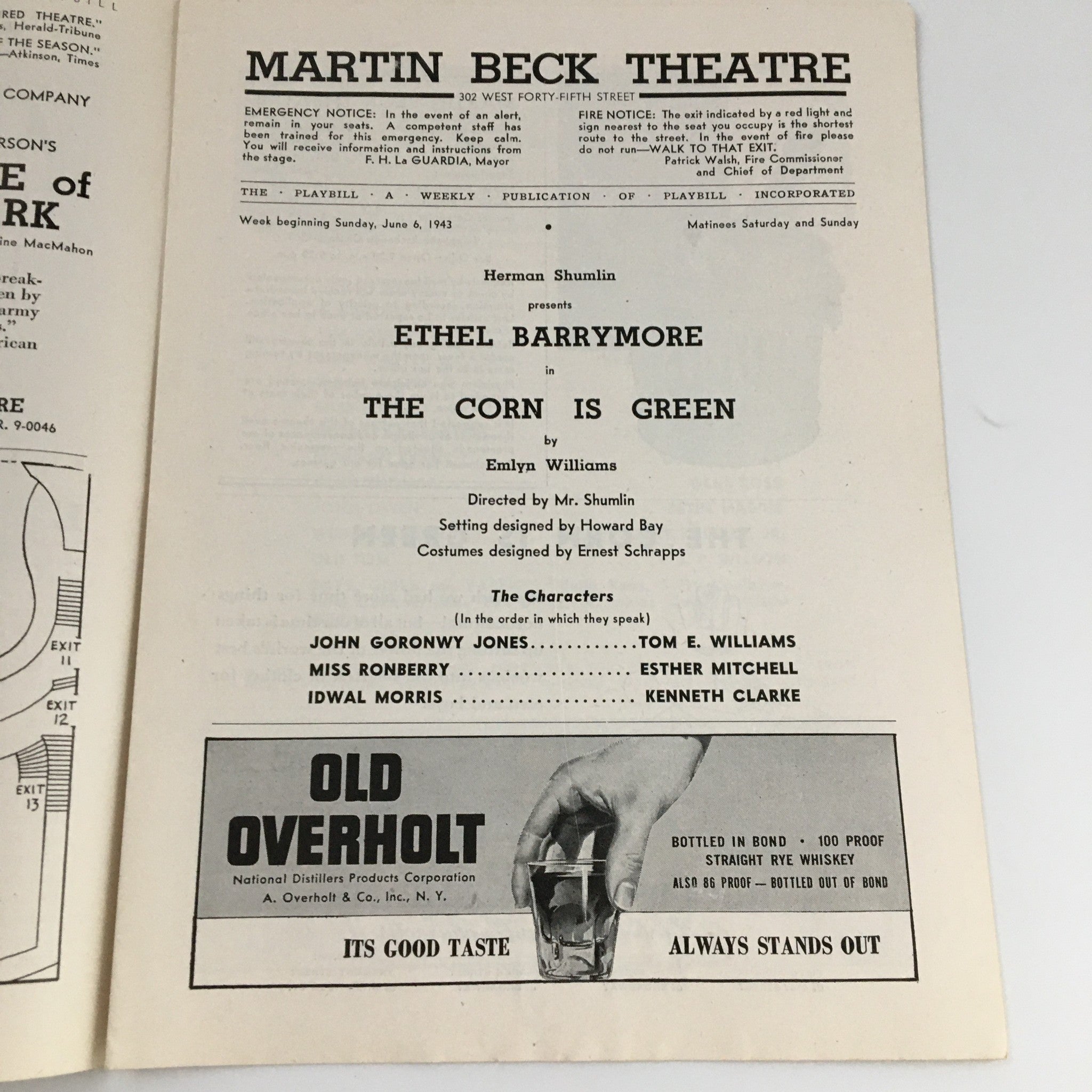 1943 Playbill The Martin Beck Theatre 'The Corn is Green' Ethel Barrymore