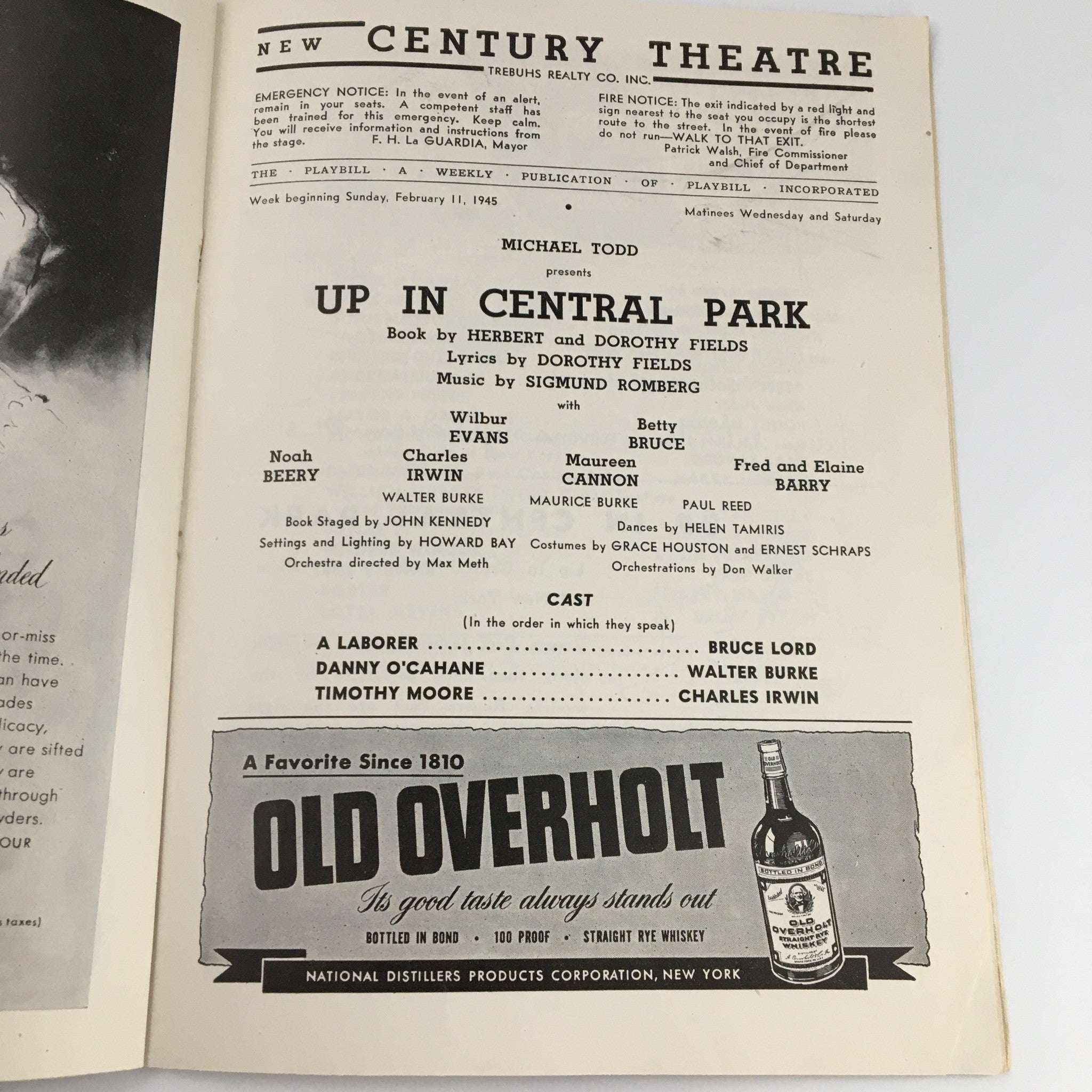 1945 Playbill The New Century Theatre 'Up In Central Park' Wilbur Evans