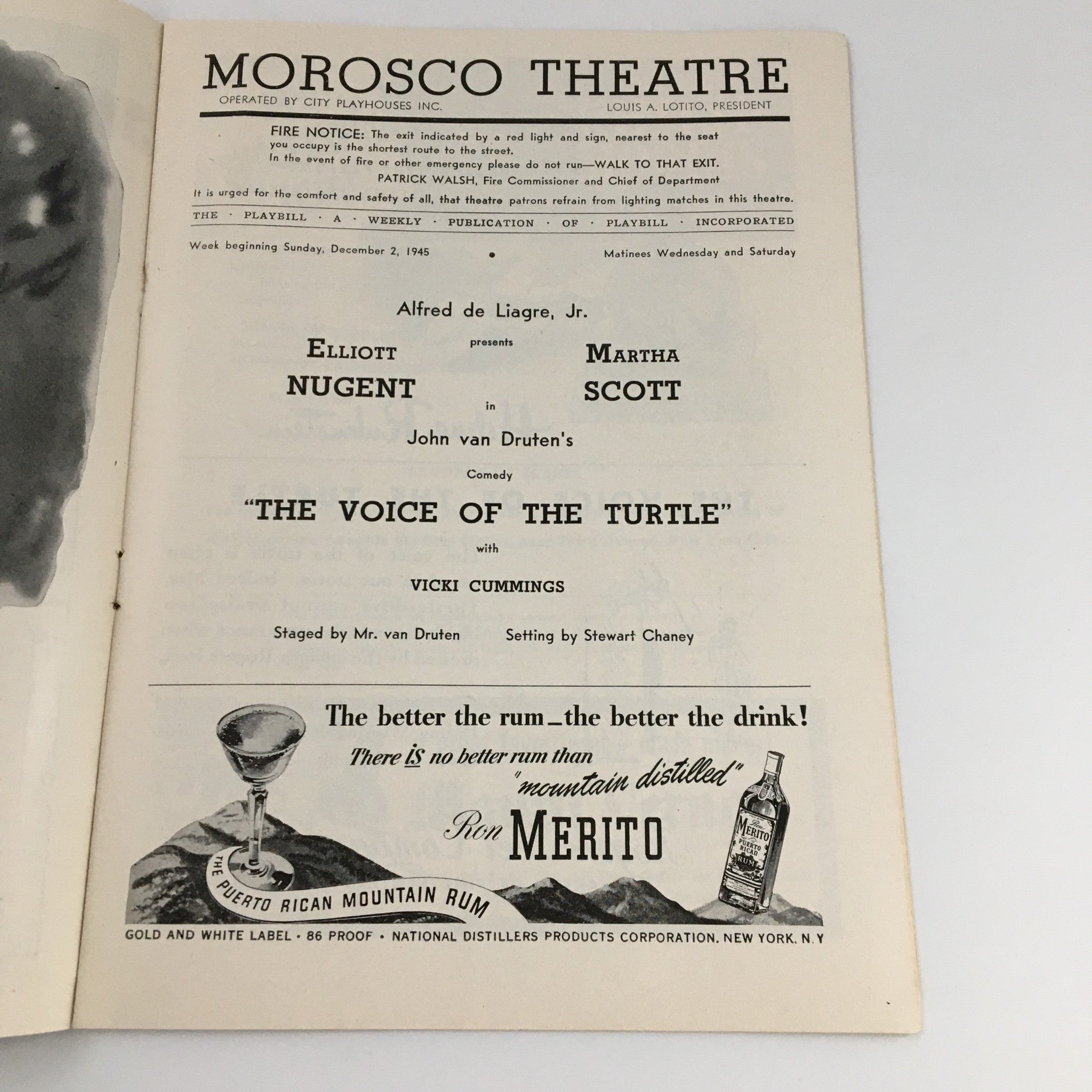 1945 Playbill The Morosco Theatre 'The Voice of the Turtle' Elliott Nugent