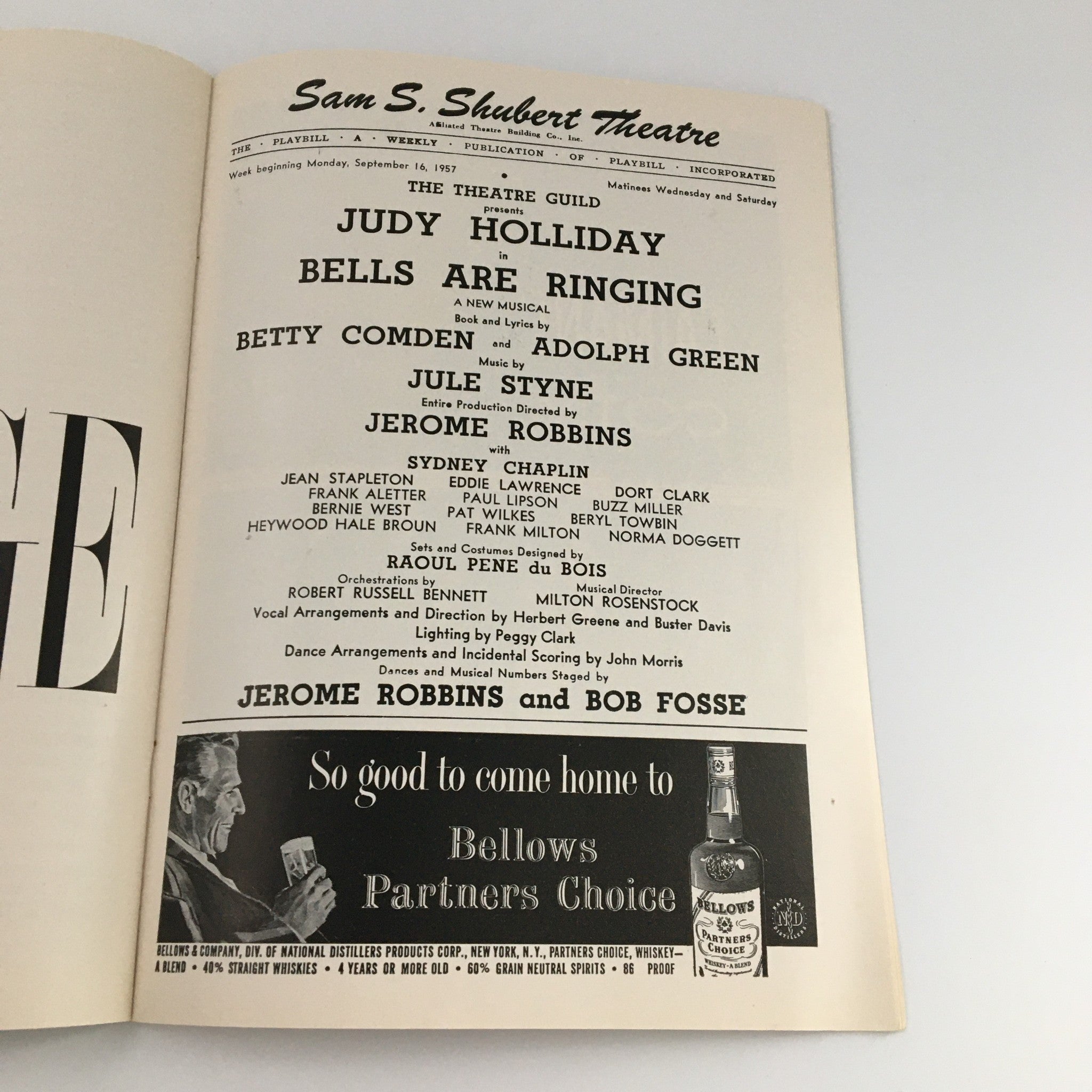 1957 Playbill Sam S. Shubert Theatre 'Bells Are Ringing' Betty Comden Adolph G.