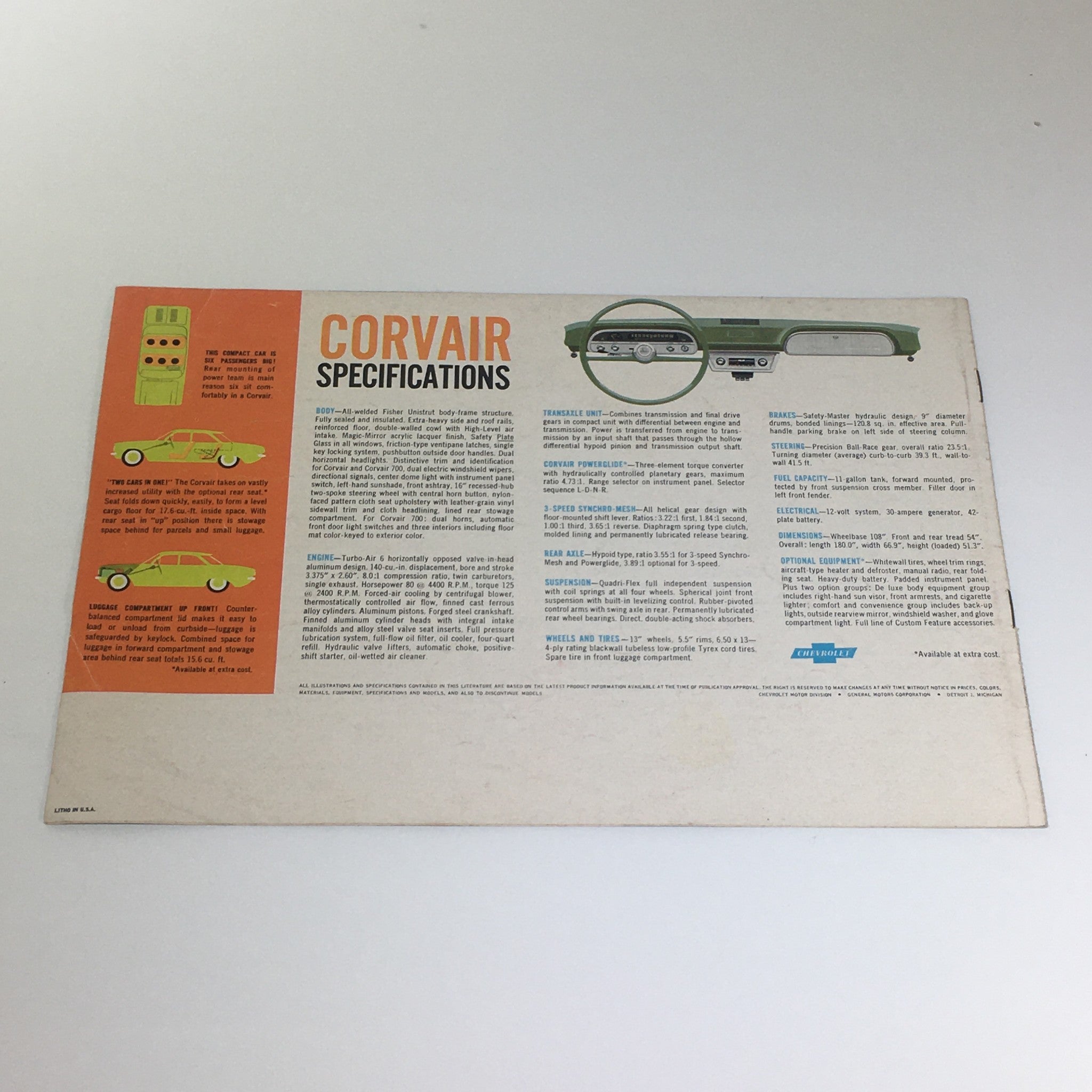 1960 Corvair by Chevrolet Prestige Cars 4-Door 6-Passengers Car Catalog Brochure