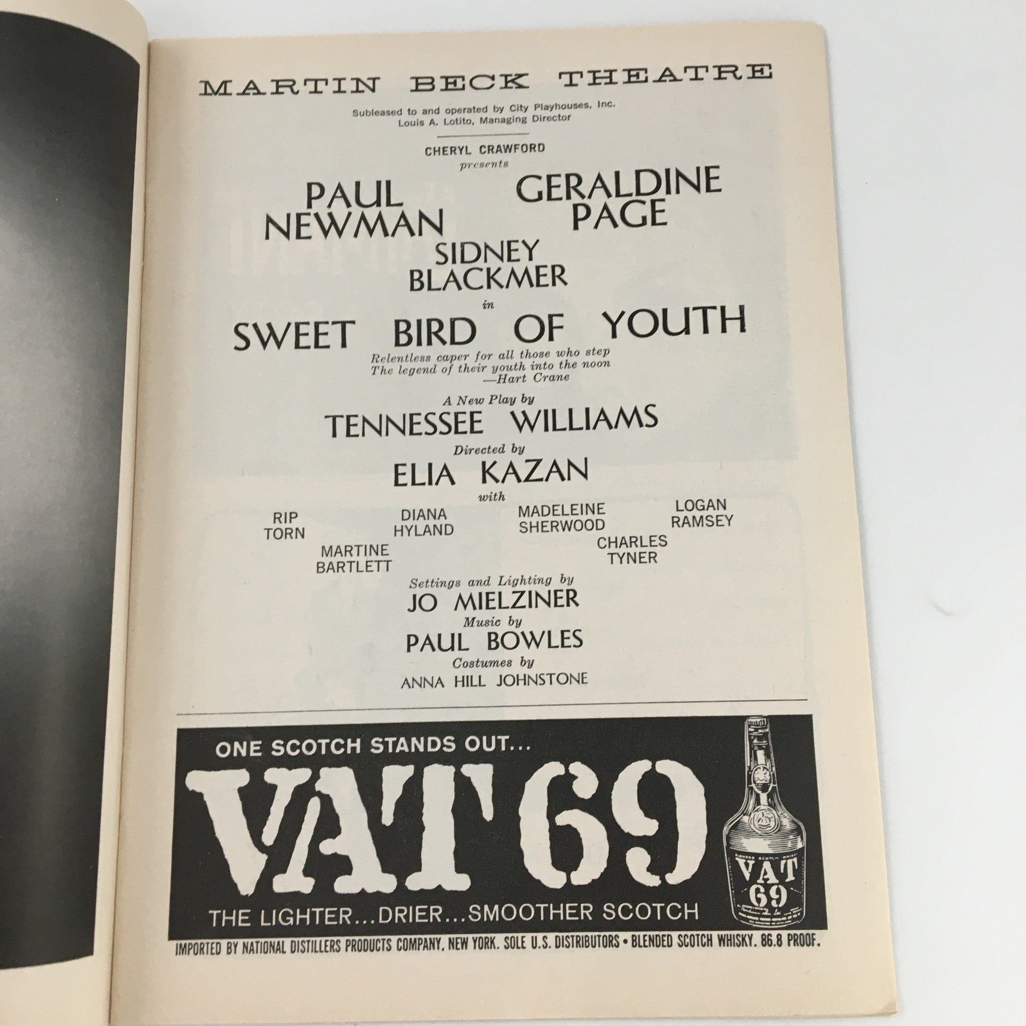 1959 Playbill Martin Beck Theatre 'Sweet Bird of Youth' Paul Newman, Geraldine P