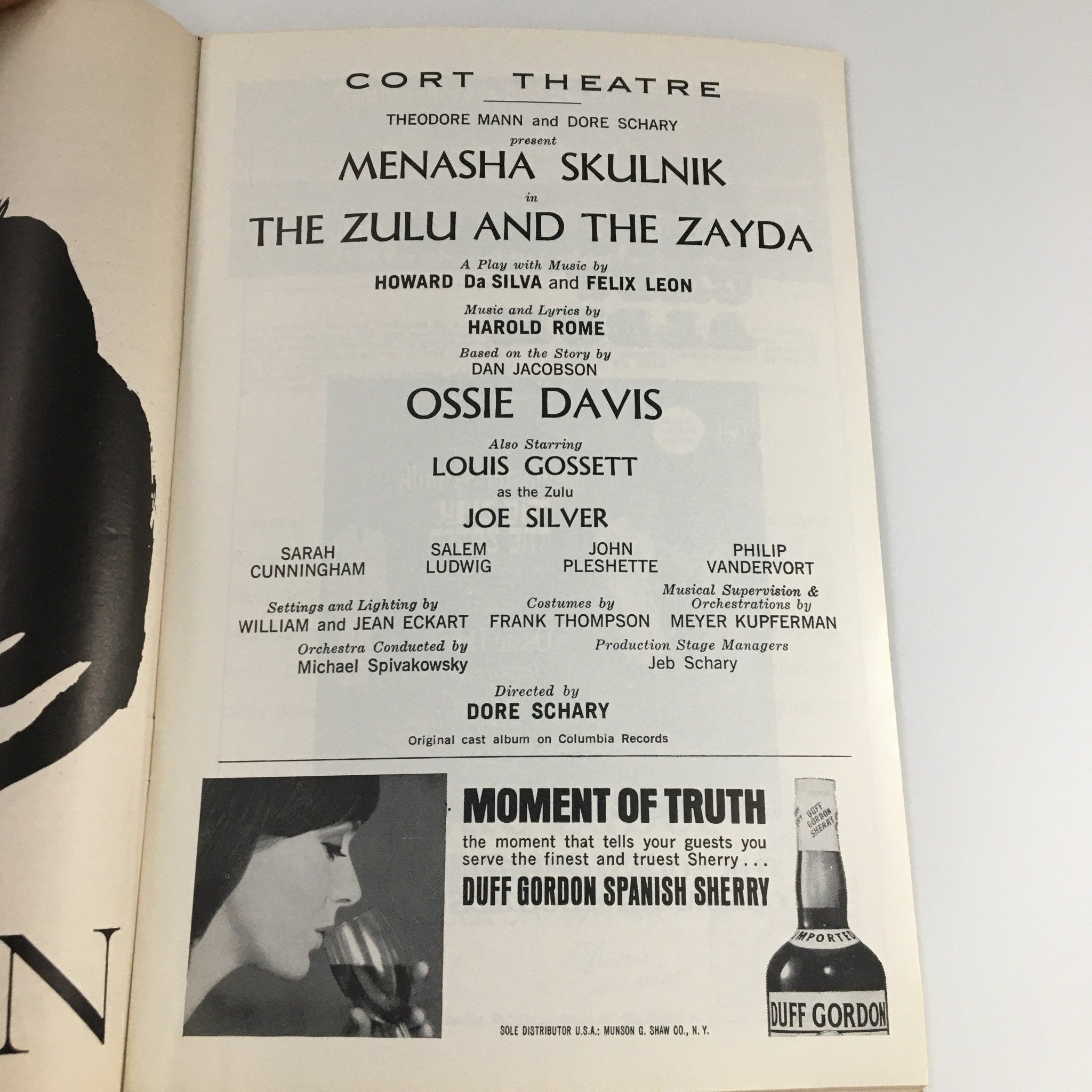 1965 Playbill Cort Theatre 'The Zulu and The Zayda' Louis Gossett, Joe Silver