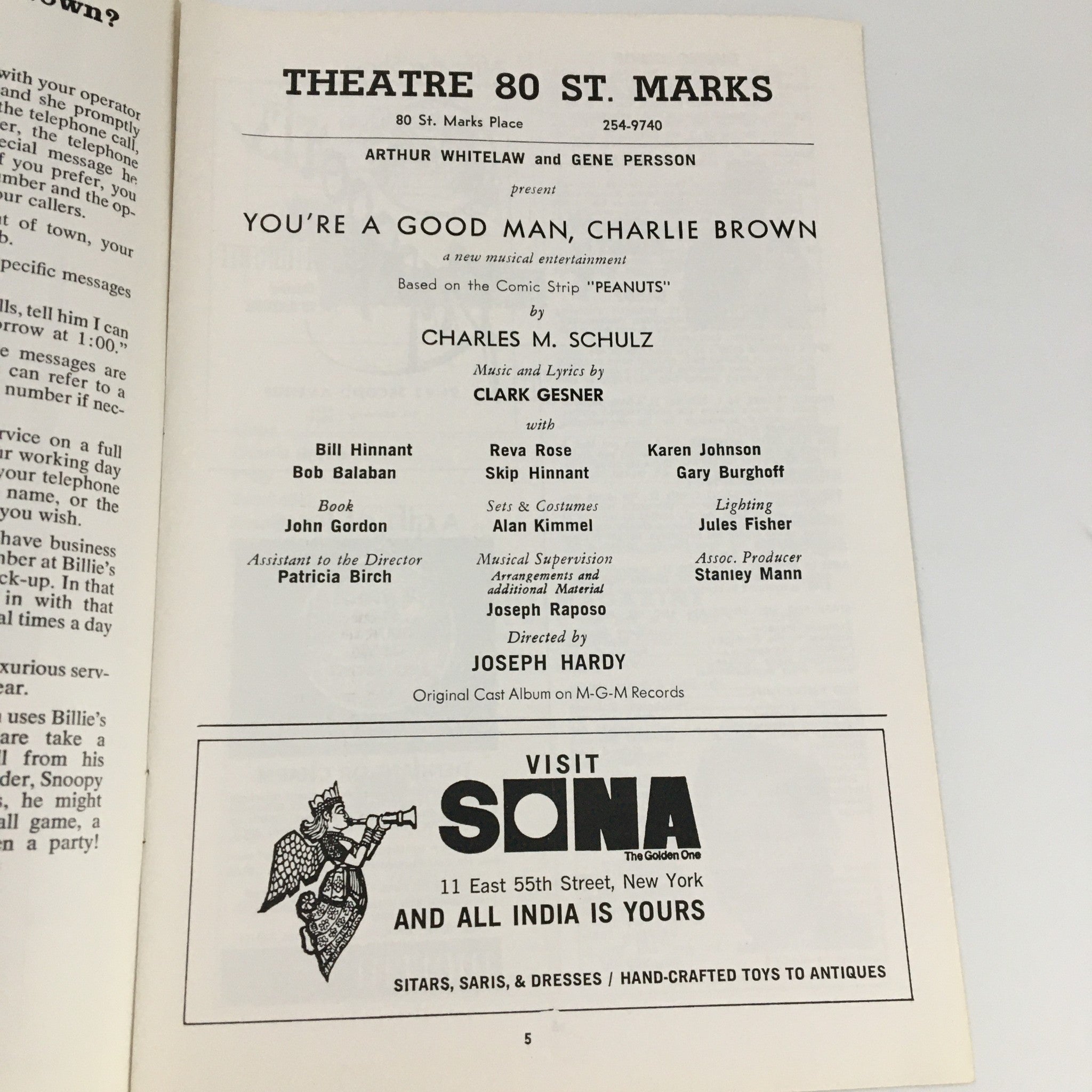 1966 Spotlight Theatre 80 St. Marks You're A Good Man Charlie Brown Gene Persson