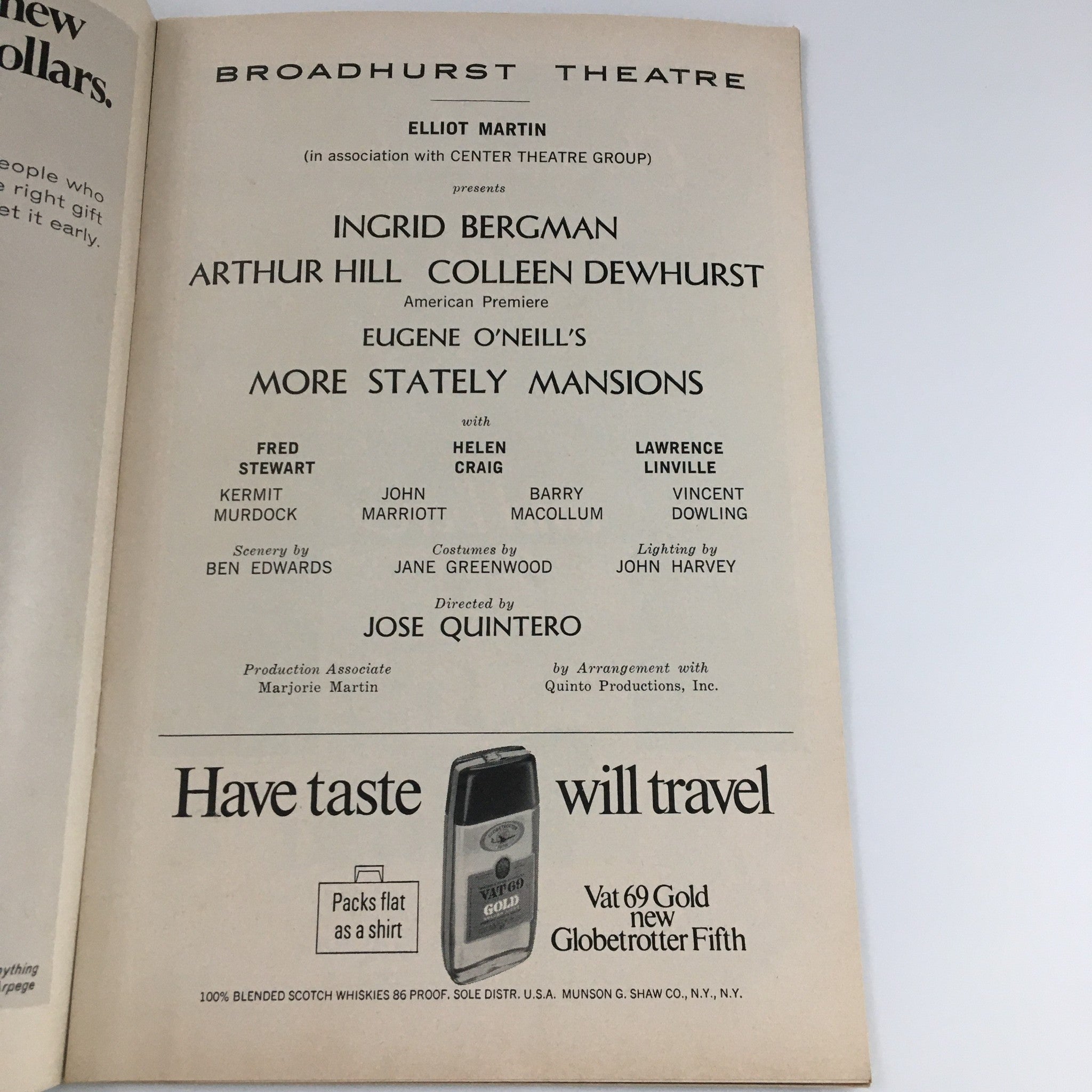 1967 Playbill The Broadhurst Theatre 'More Stately Mansions' Fred Stewart