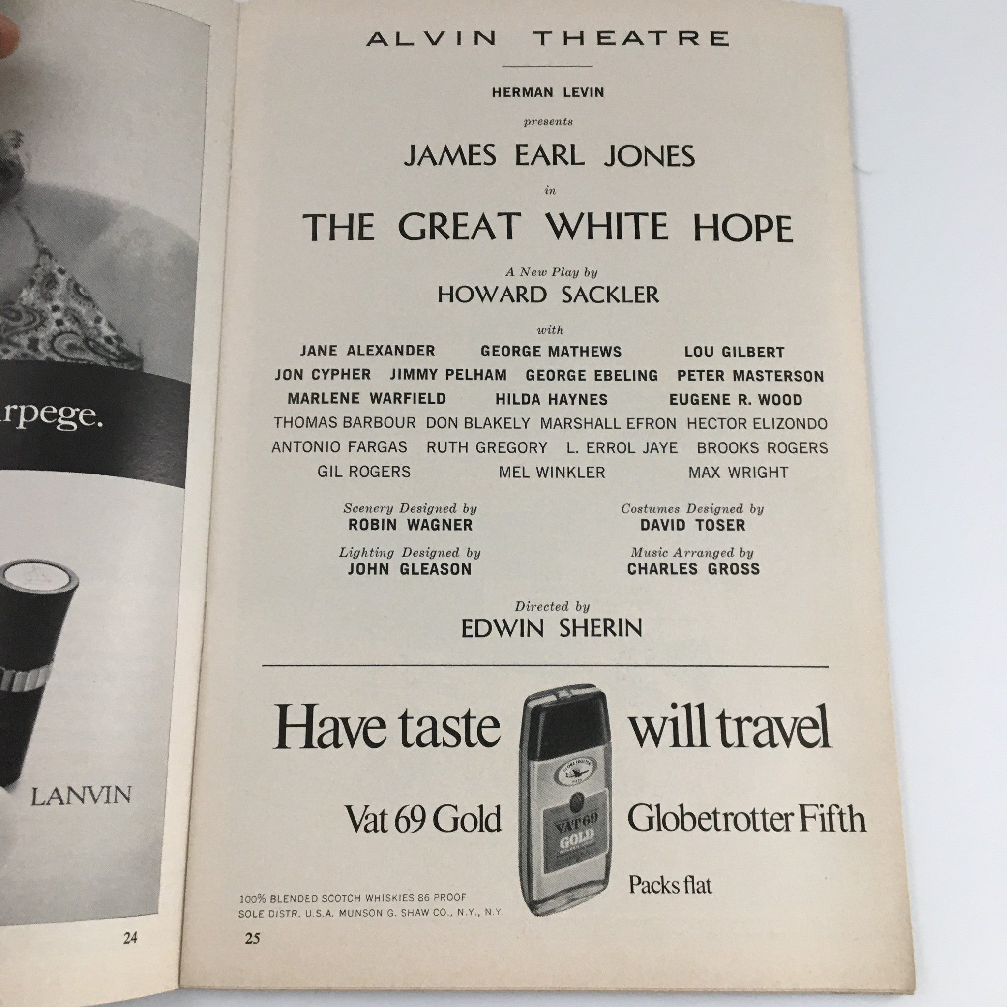 1968 Playbill Alvin Theatre 'The Great White Hope' Jane Alexander, Lou Gilbert