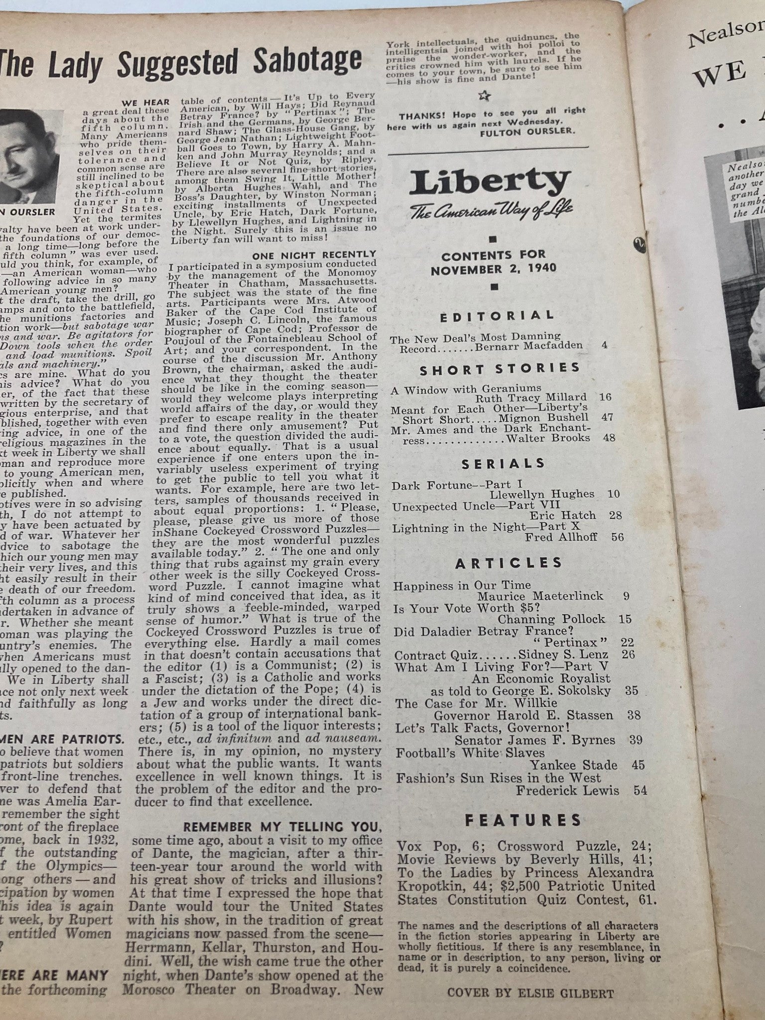 VTG Liberty Magazine November 2 1940 Happiness in Our Time No Label