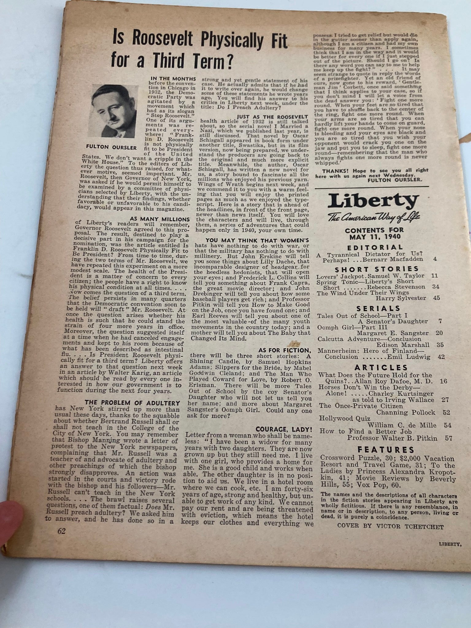 VTG Liberty Magazine May 11 1940 Startling Disclosures of WA Society No Label