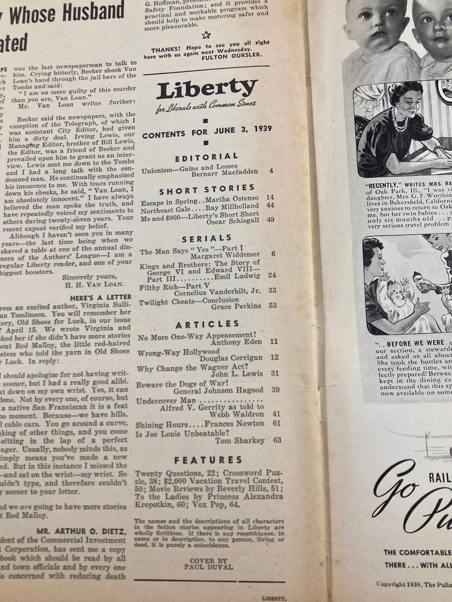 VTG Liberty Magazine June 3 1939 Why Change The Wagner Act No Label