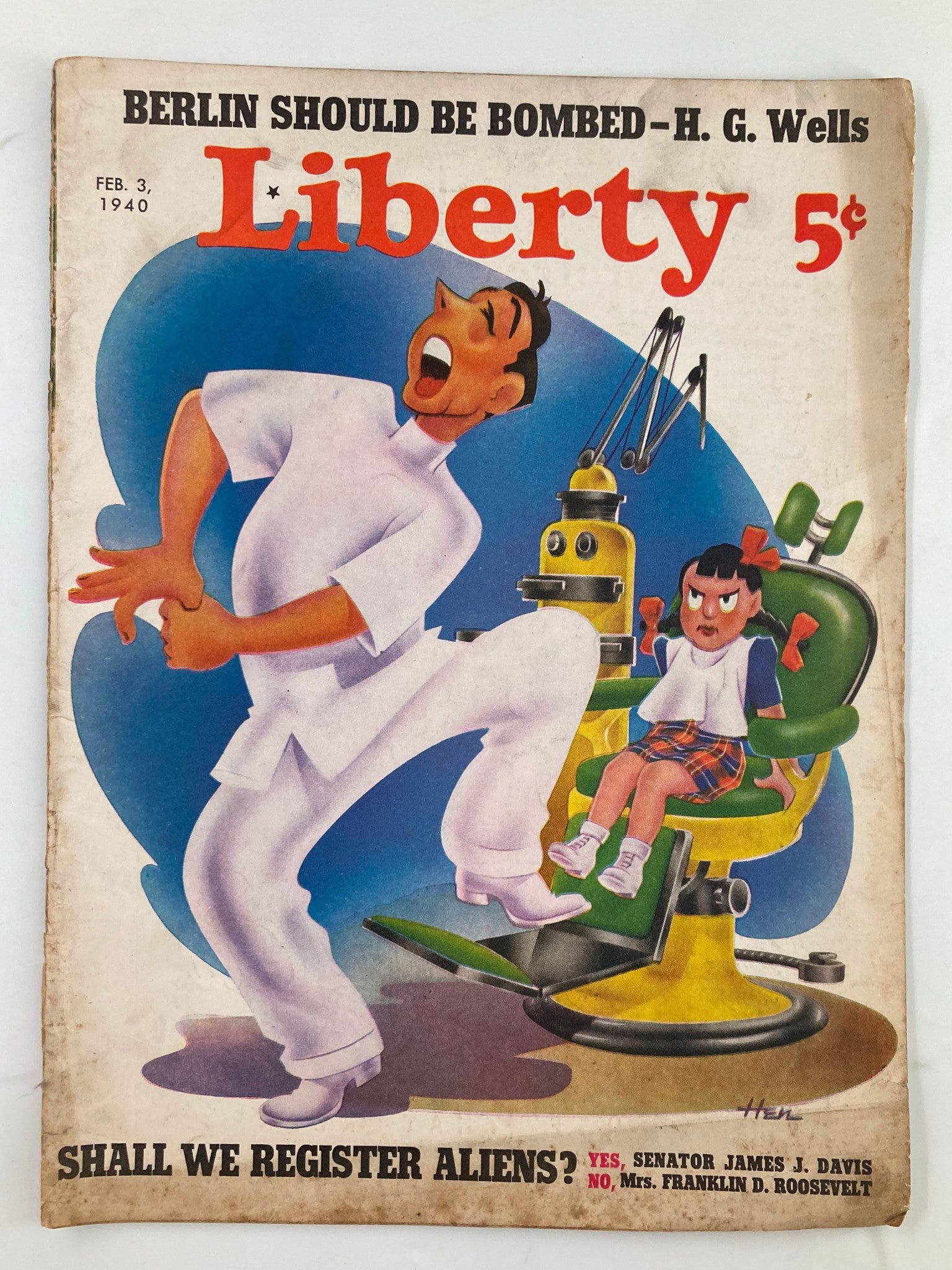 VTG Liberty Magazine February 3 1940 Berlin Should Be Bombed H.G. Wells No Label